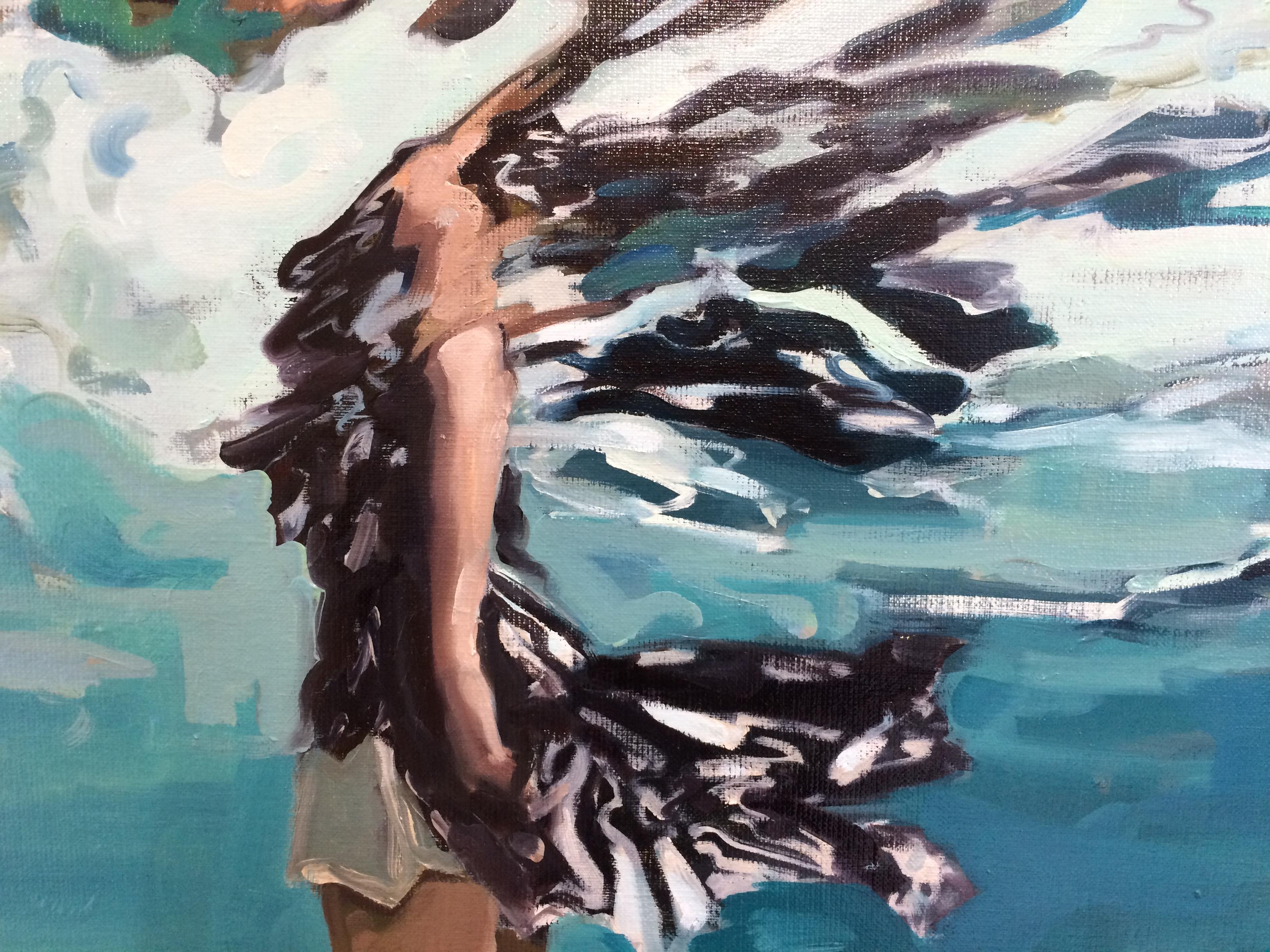 woman floating in water painting