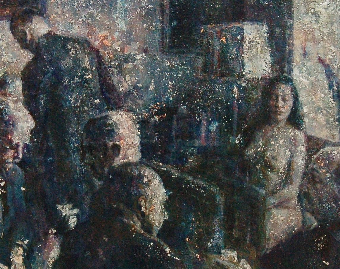 Zeitgenössisches Gemälde eines versetzten Mannes aus dem 21. Jahrhundert  Die Lampe ist mit Deckel versehen  Mit Menschen zusammenarbeiten – Painting von Hanneke Naterop