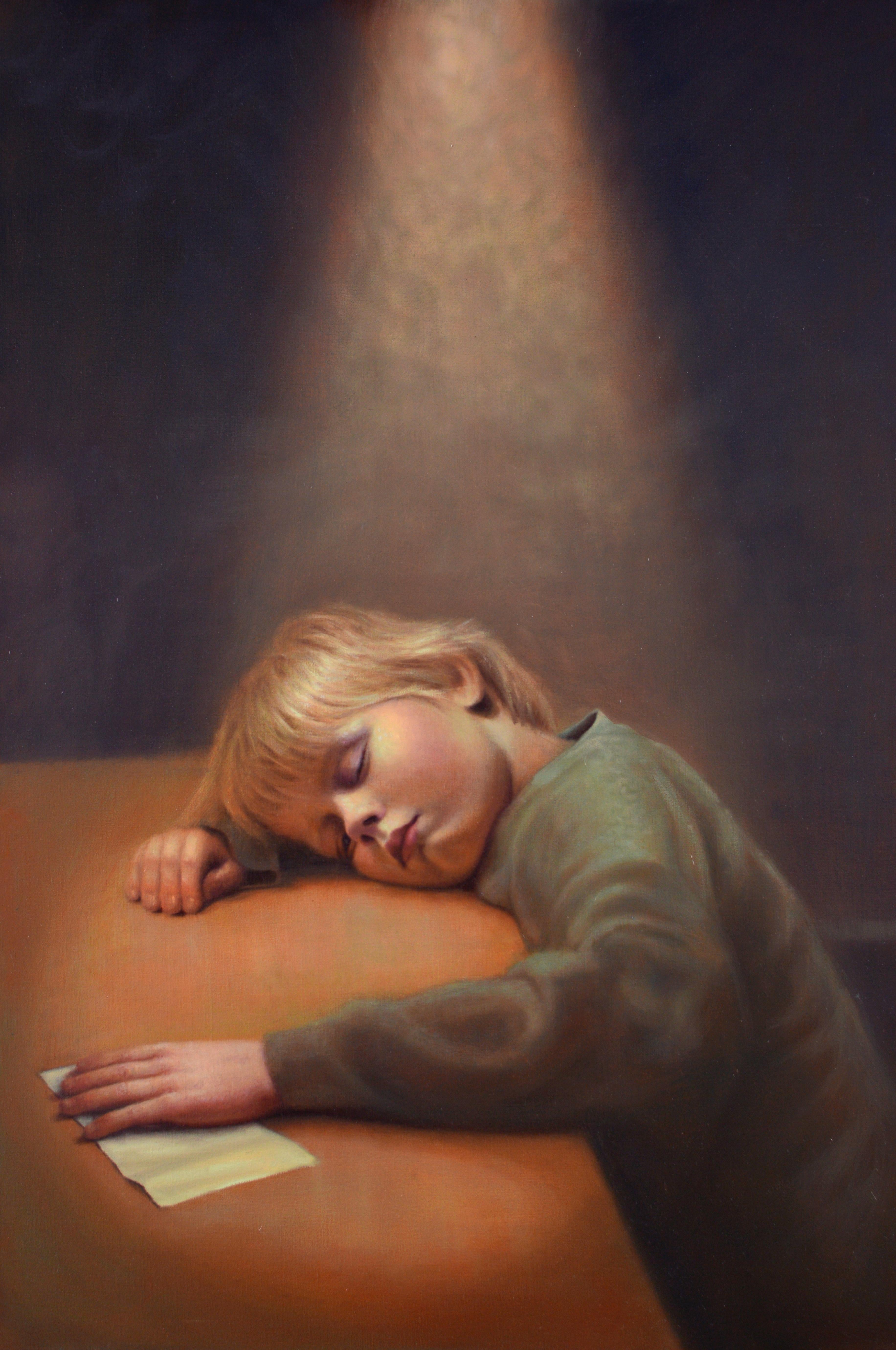 Francien Krieg Figurative Painting - Little Secrets- 21st Century Contemporary Portrait Painting  a Young Boychild