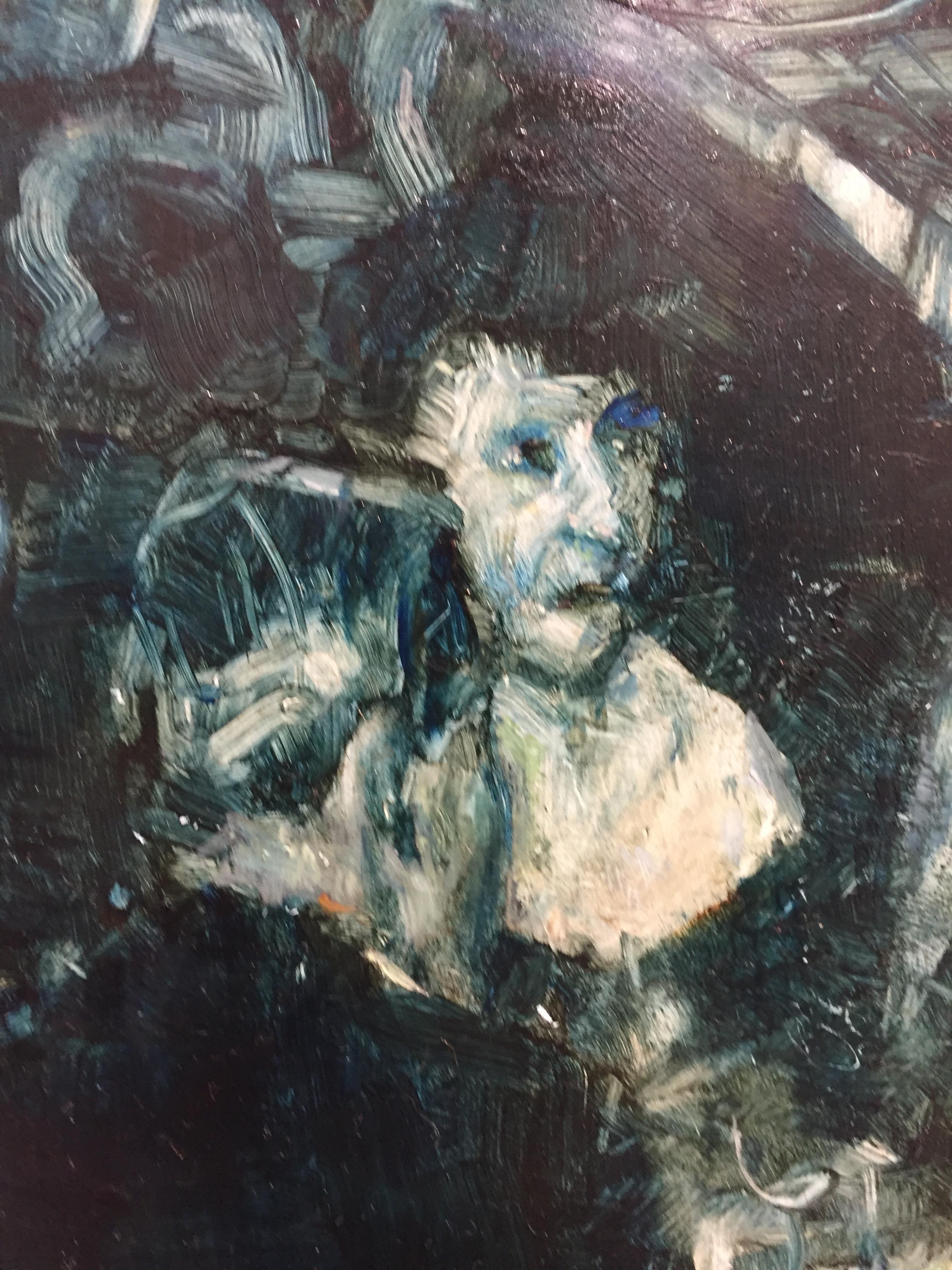 Gossip - Quadro contemporaneo del 21° secolo di persone che chiacchierano in una stanza - Figurative Painting Nero di Hanneke Naterop