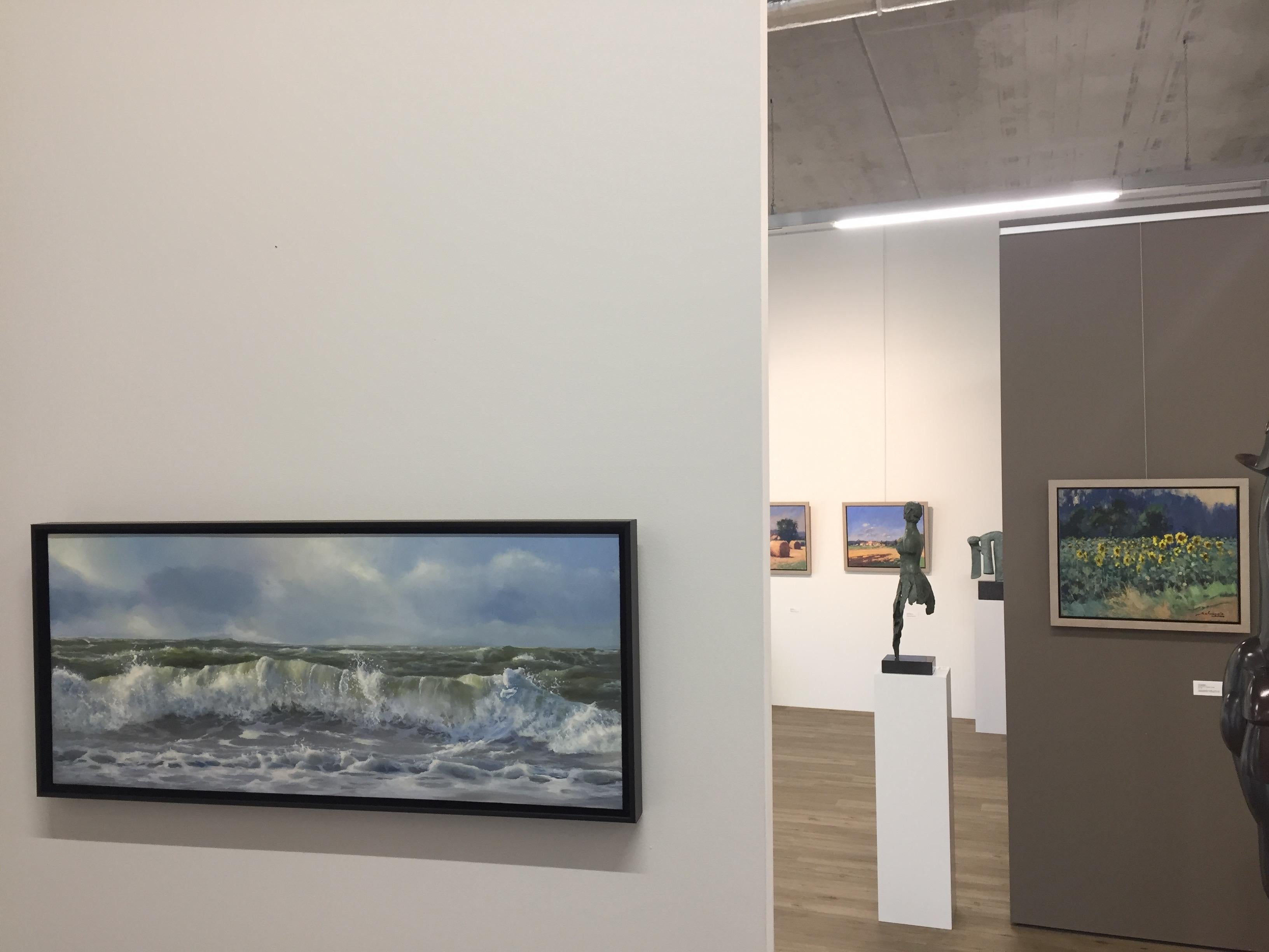 Surf - Pittura ad olio contemporanea del 21° secolo con paesaggio marino e onde - Painting di Gelos Michailidis