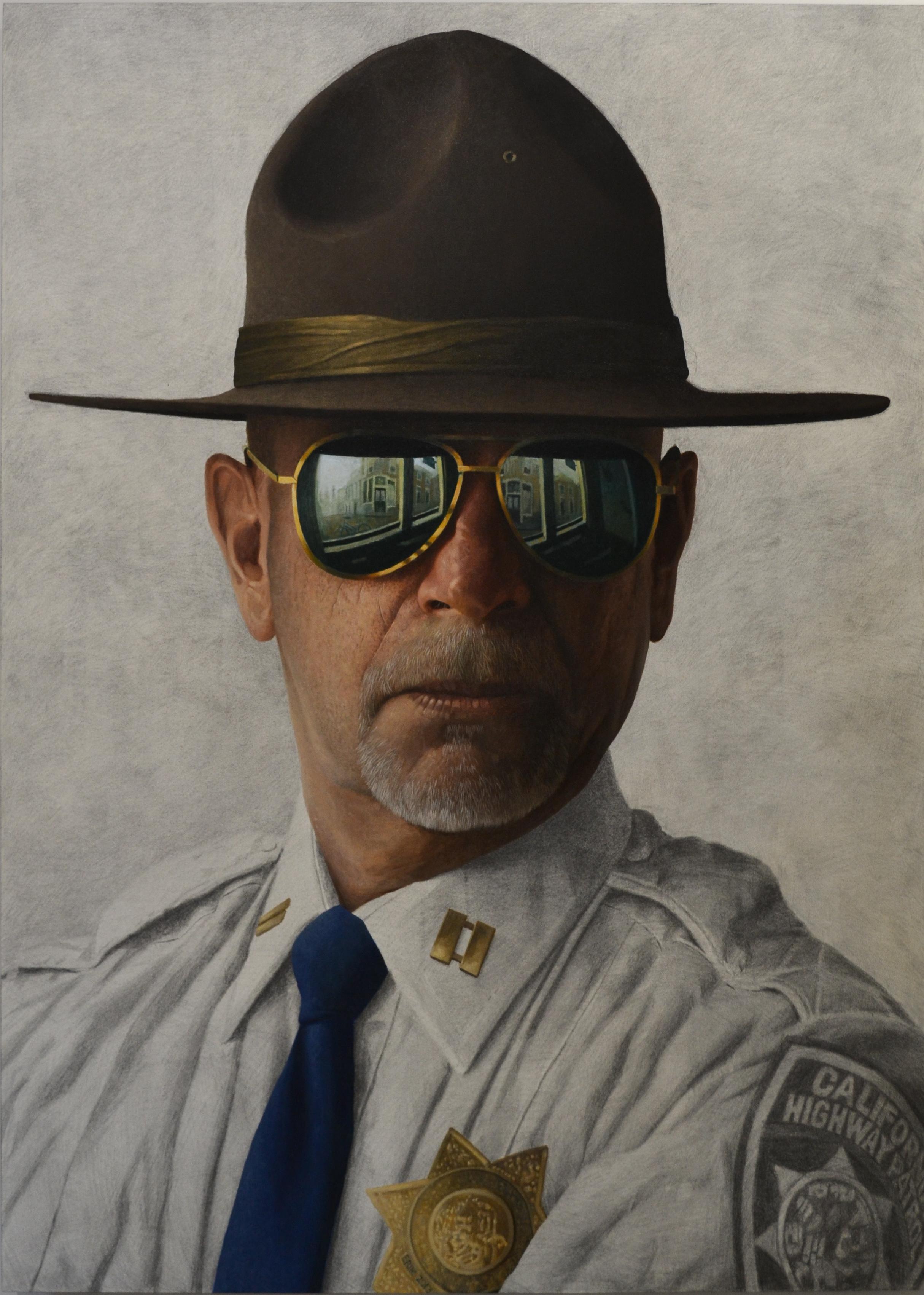 Erik de Jong Figurative Painting - "Cop II" - 21st Century Contemporary Portrait Painting and Charcoal Drawing