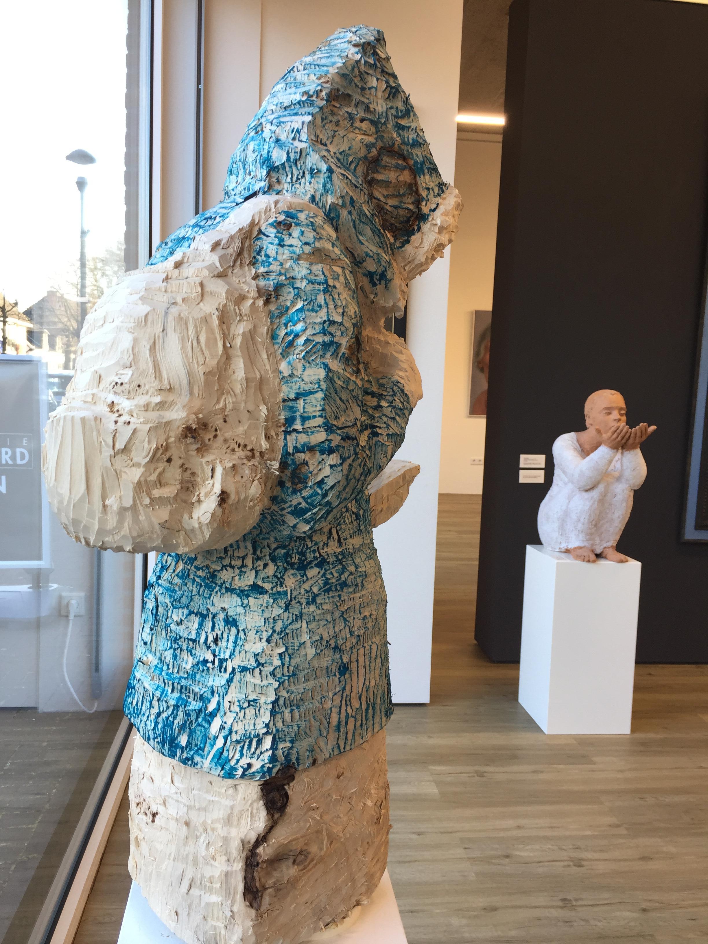 'Contact' Girl with Hoody and Phone- 21st Century Contemporary Wooden Sculpture  5