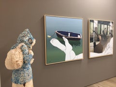 'Contact' Girl with Hoody and Phone- 21st Century Contemporary Wooden Sculpture