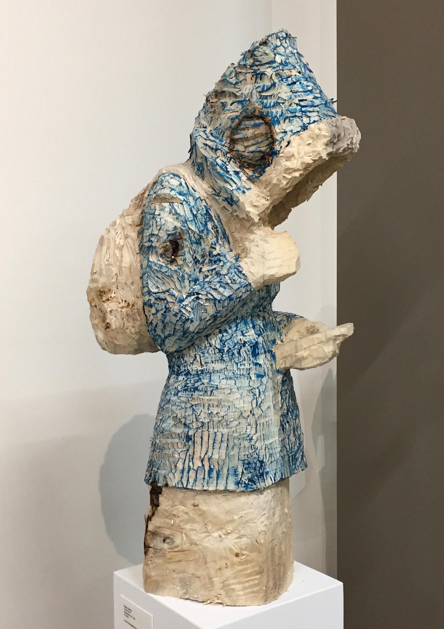 Mieke Heitling Abstract Sculpture - 'Contact' Girl with Hoody and Phone- 21st Century Contemporary Wooden Sculpture 
