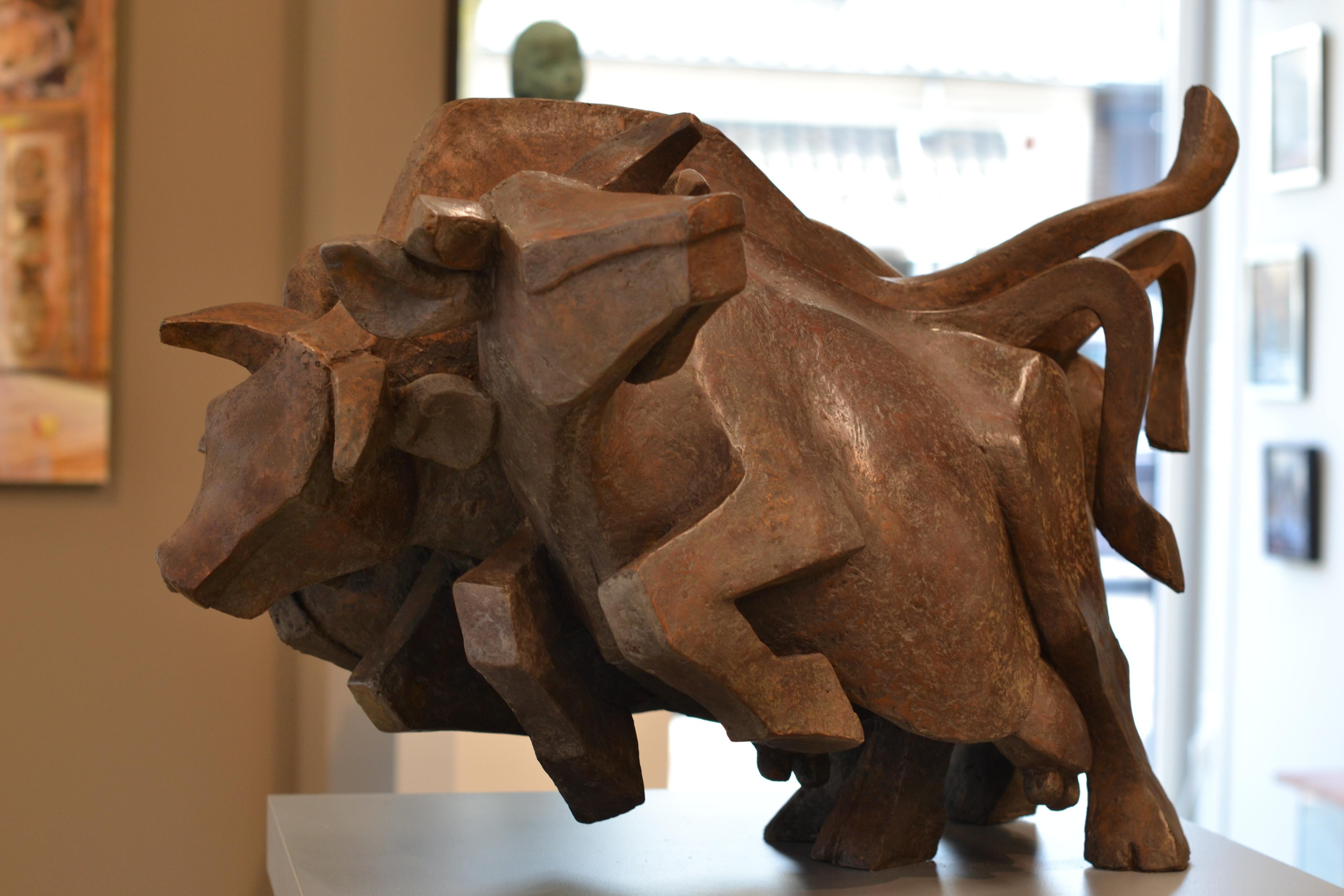 Free- 21st Century Contemporary Bronze Sculpture of a Herd of Cows Running Free 1