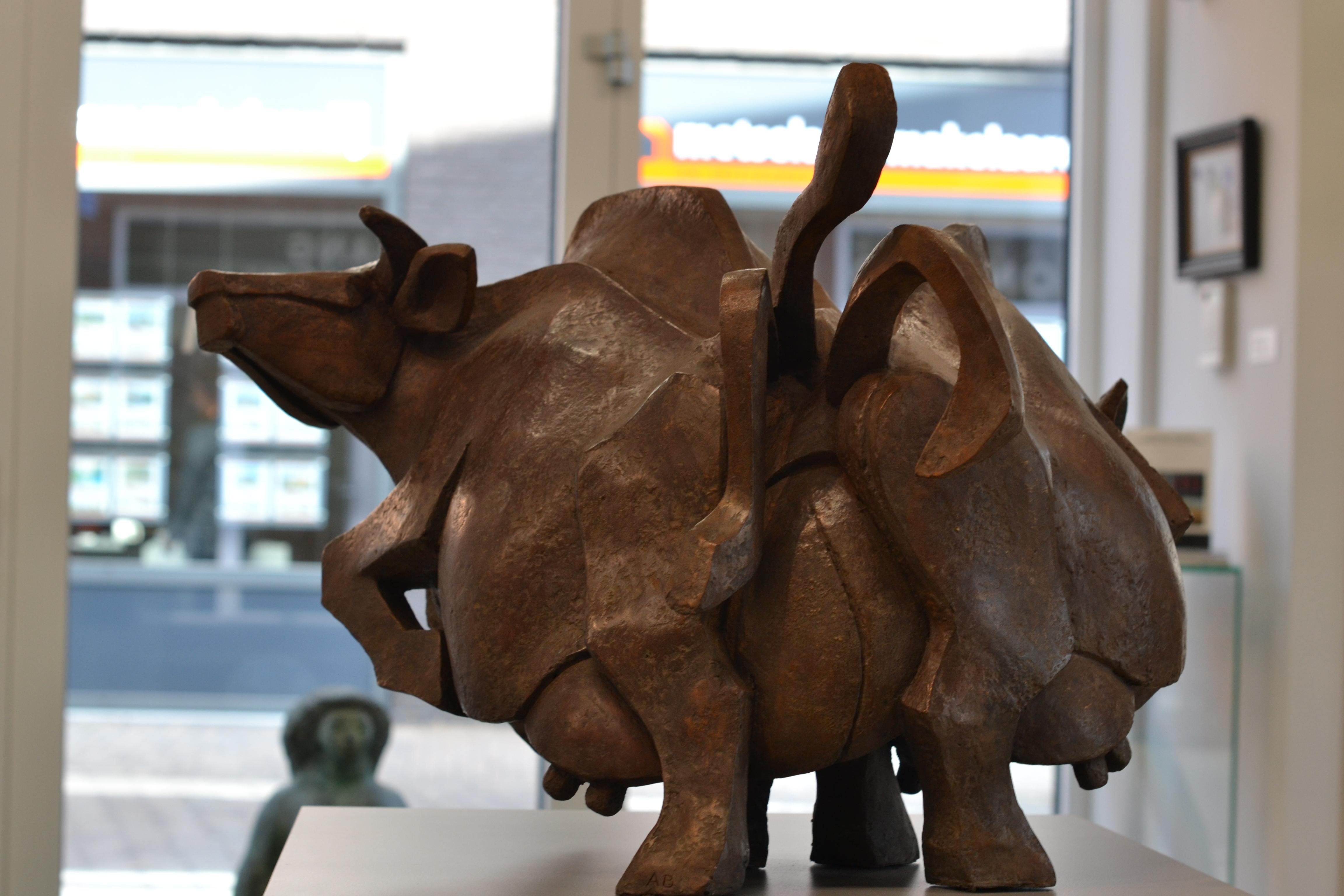 Free- 21st Century Contemporary Bronze Sculpture of a Herd of Cows Running Free 2