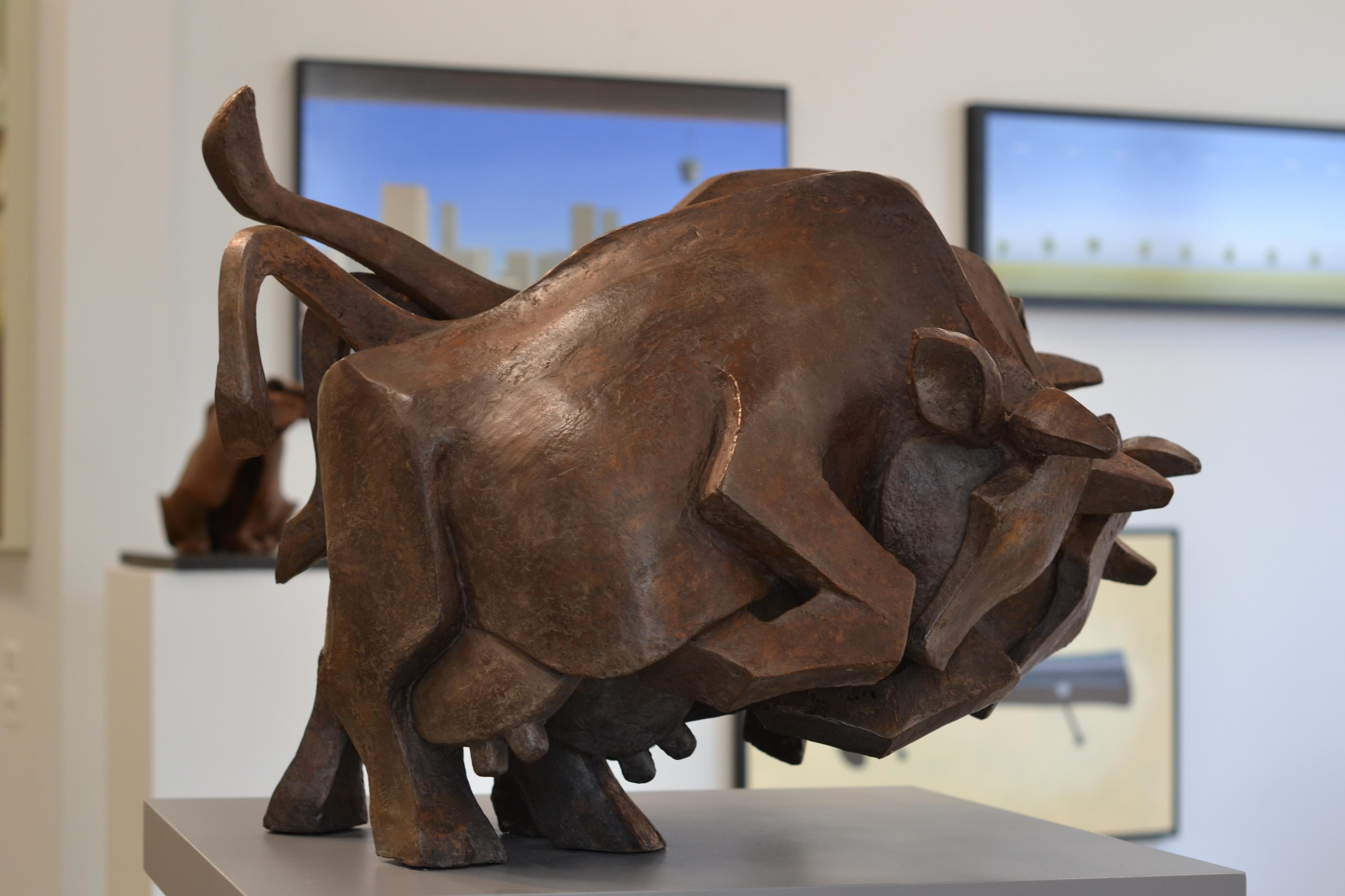 Free- 21st Century Contemporary Bronze Sculpture of a Herd of Cows Running Free 3