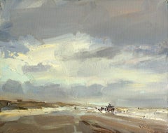 Seascape Stormy Day And Horse Carriage - Roos Schuring 21st Century Contemporary