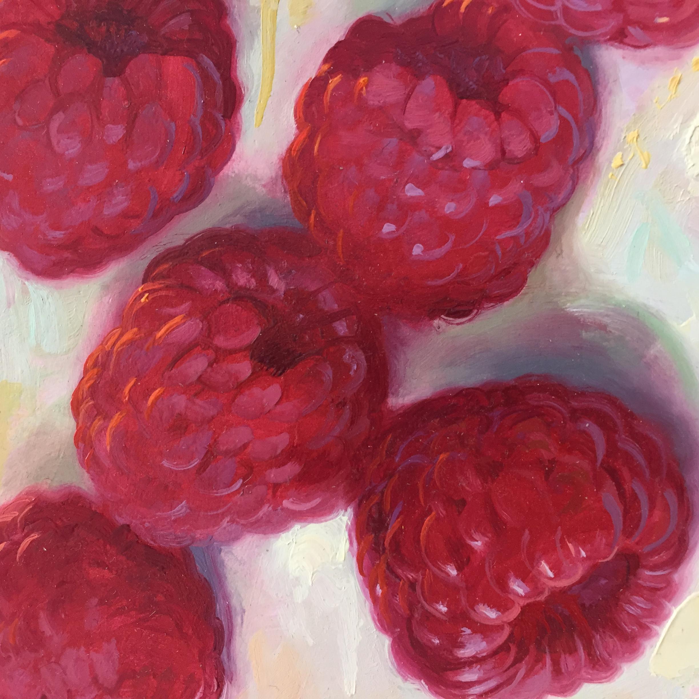 Raspberries- 21st Century Contemporary Still-life Painting by Dutch Painter - Brown Figurative Painting by Rutger Hiemstra
