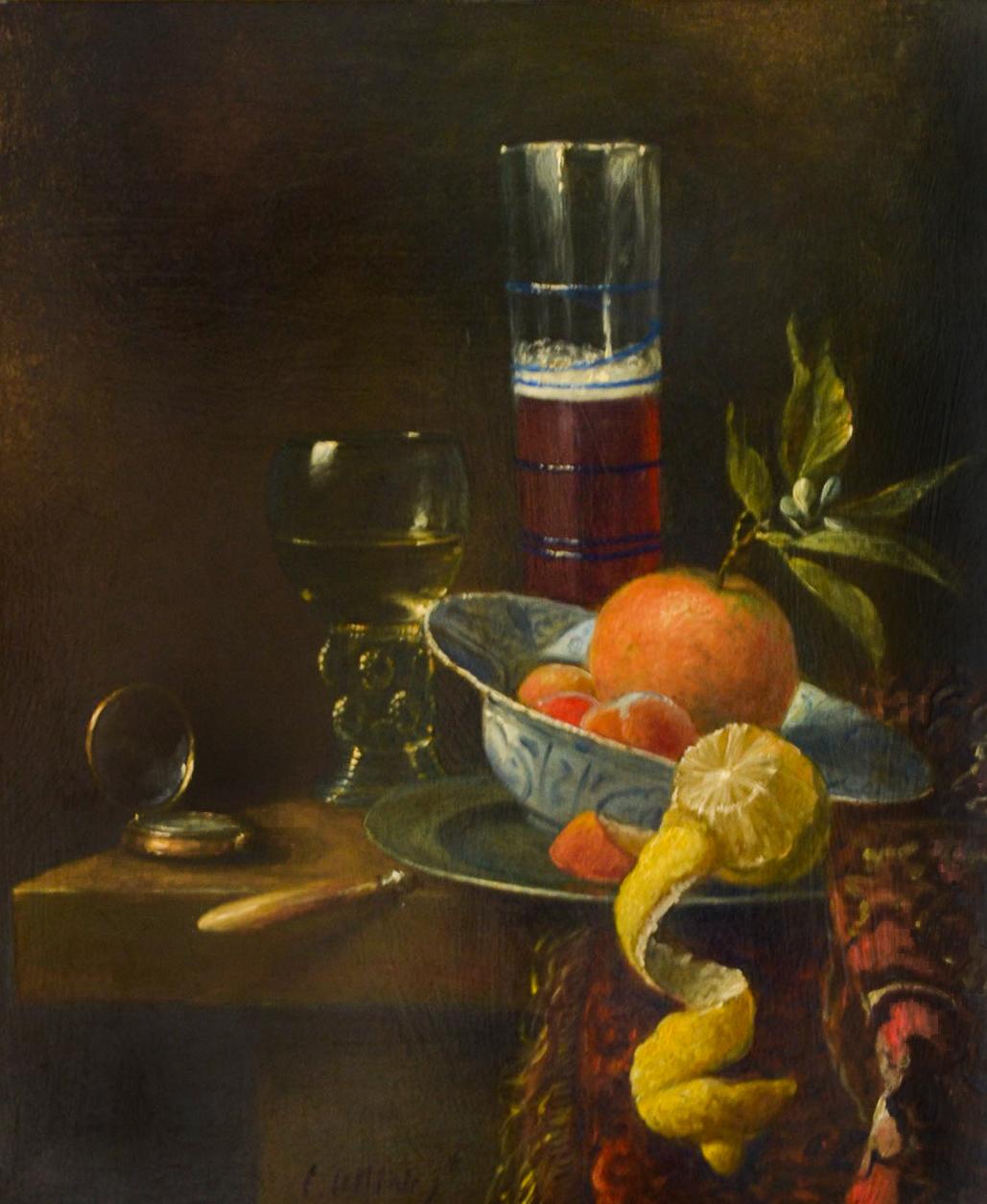 Geschälte Zitrone auf dem Tisch - Classic Style Ölgemälde von Cornelis Le Mair 1