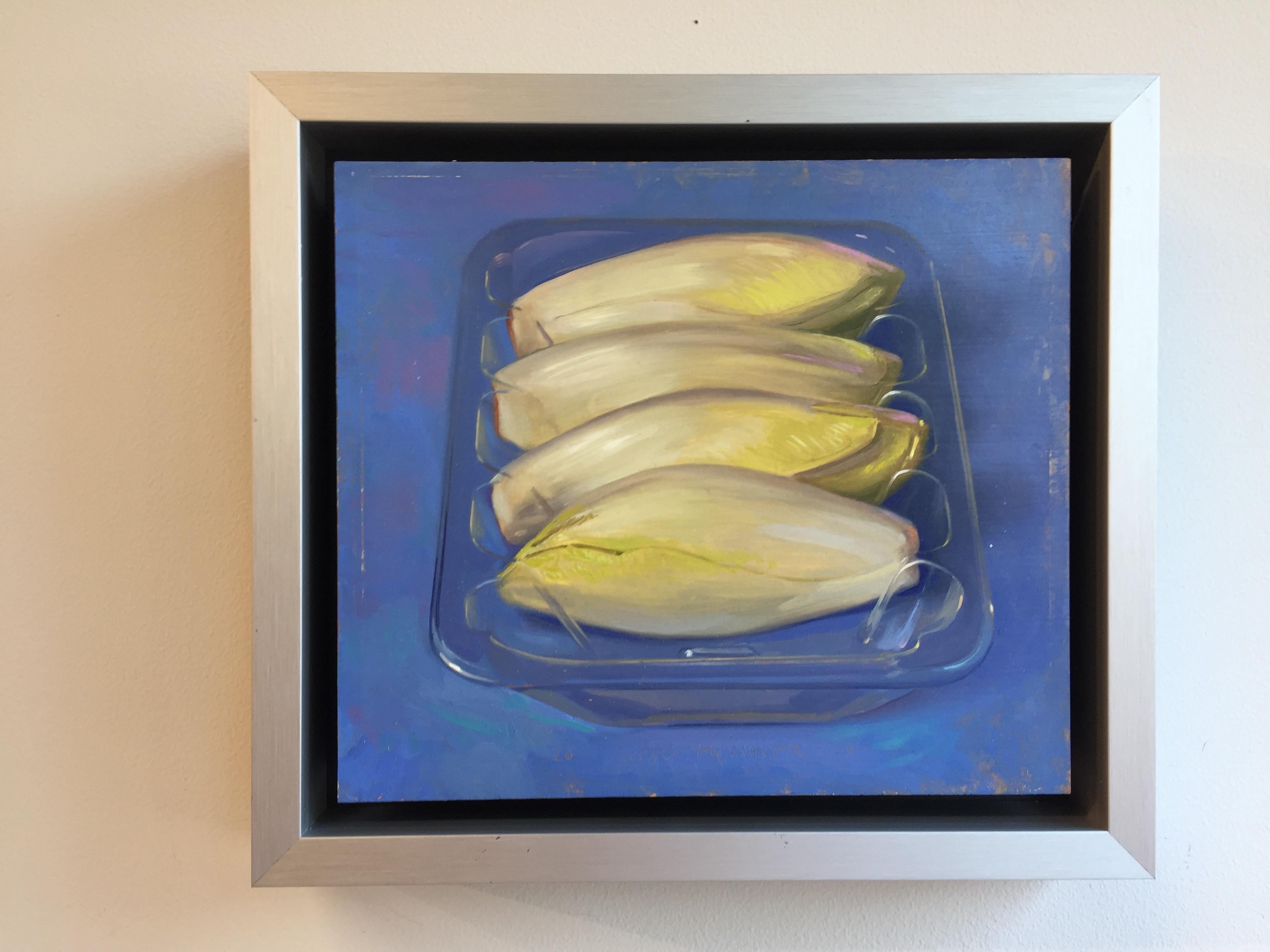 Chicory- 21st Century Contemporary Still-life Painting of vegetables in plastic 2