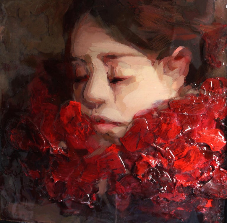 Anne-Rixt Kuik - Red Collar - Portrait painting made of epoxy resin by ...