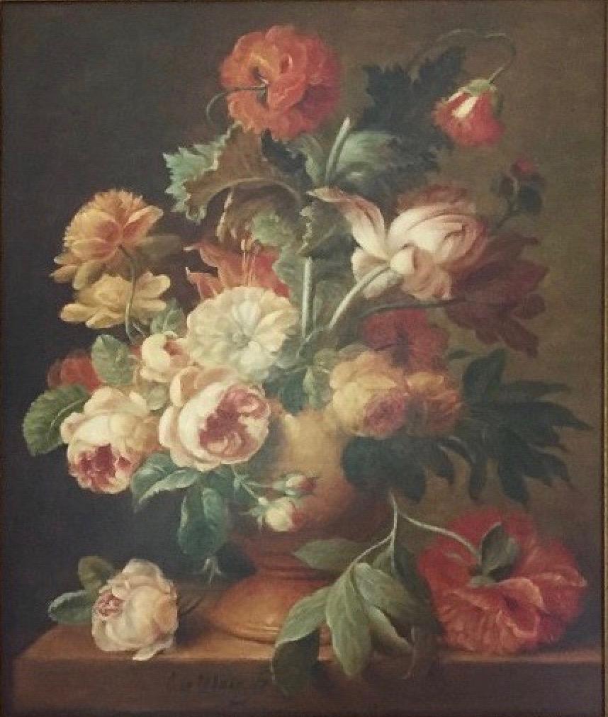 Cornelis Le Mair Figurative Painting - Flowers in a vase- 21st century still-life flower Painting in 17th Century style