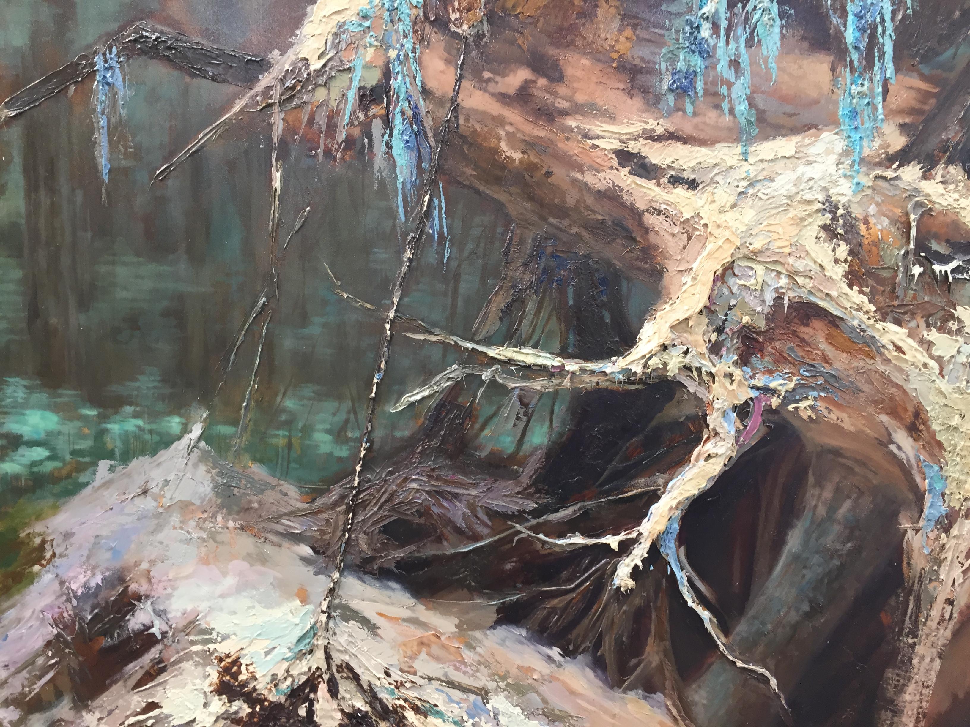 Peinture à l'huile de la peintre néerlandaise Esther Schlebos - « Treeroots » - Paysage du 21e siècle en vente 4