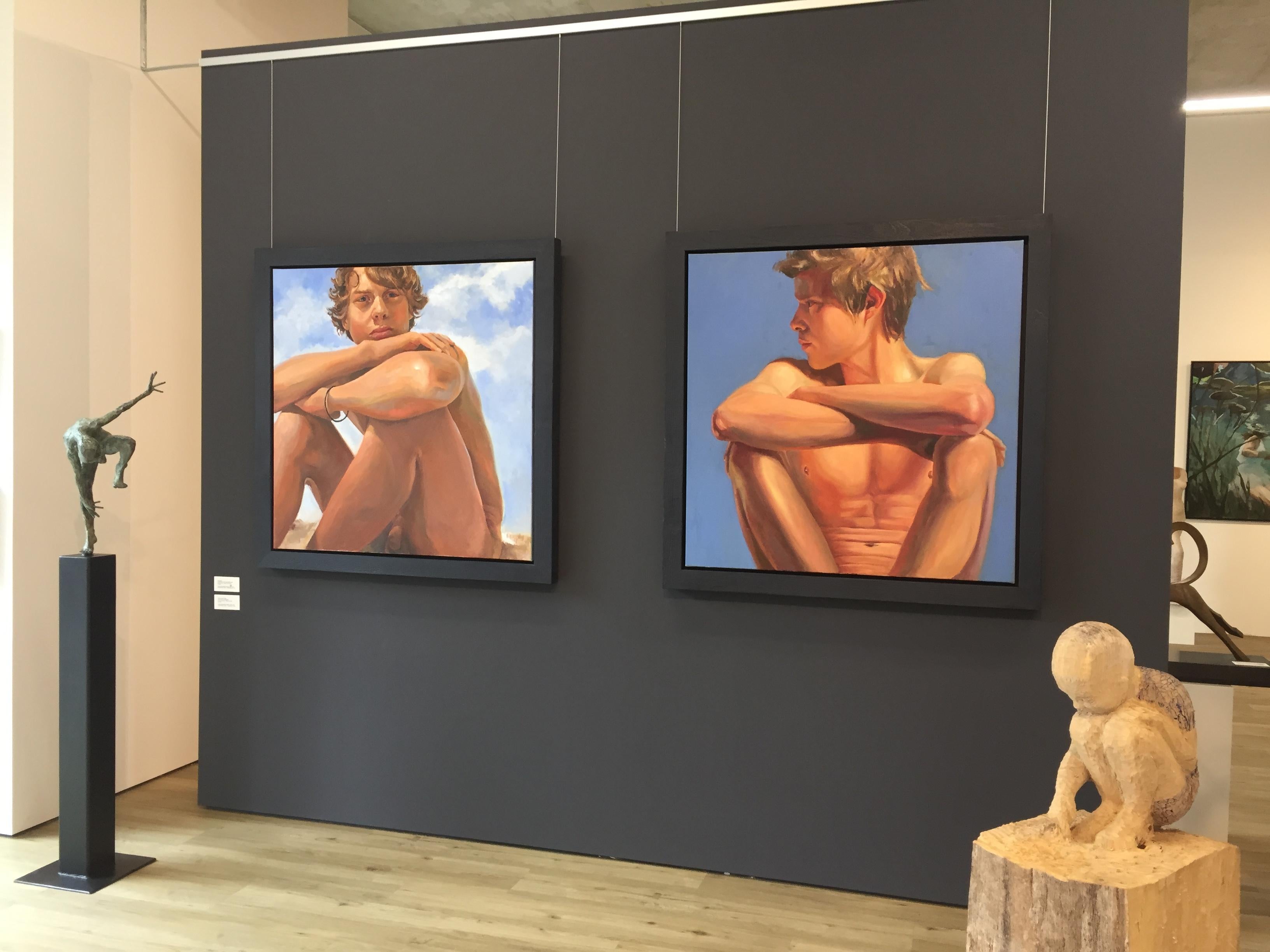 Boys keep Swinging II- 21st Century Dutch Contemporary Nude Painting of a Boy 1