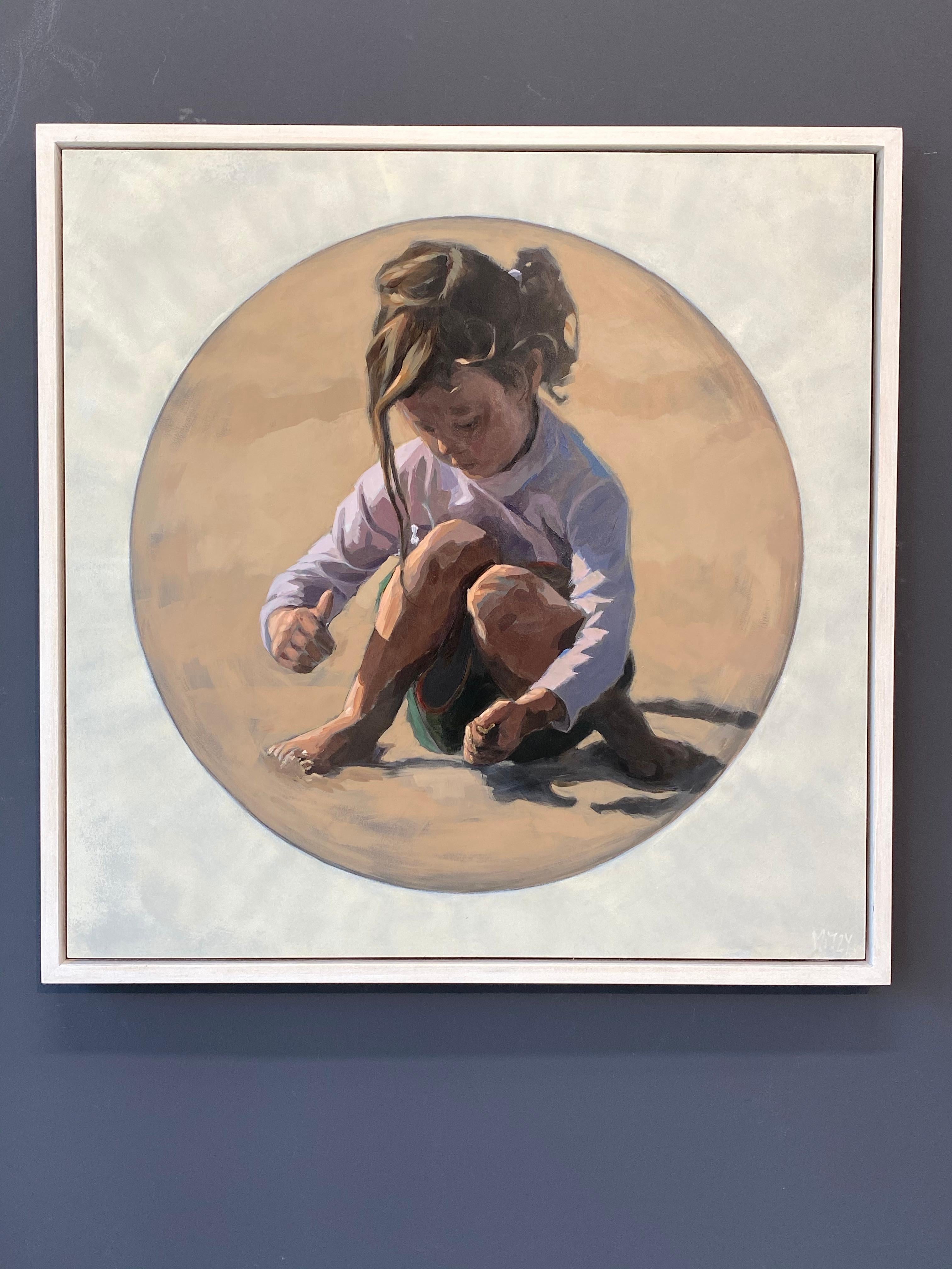 Mitzy Renooy a réalisé cette peinture à l'automne 2019. 
Un enfant qui joue dans l'eau.  L'une de ses inspirations favorites est la façon dont les enfants se déplacent et restent dans leur propre monde. 

Ce tableau impressionne par la simplicité