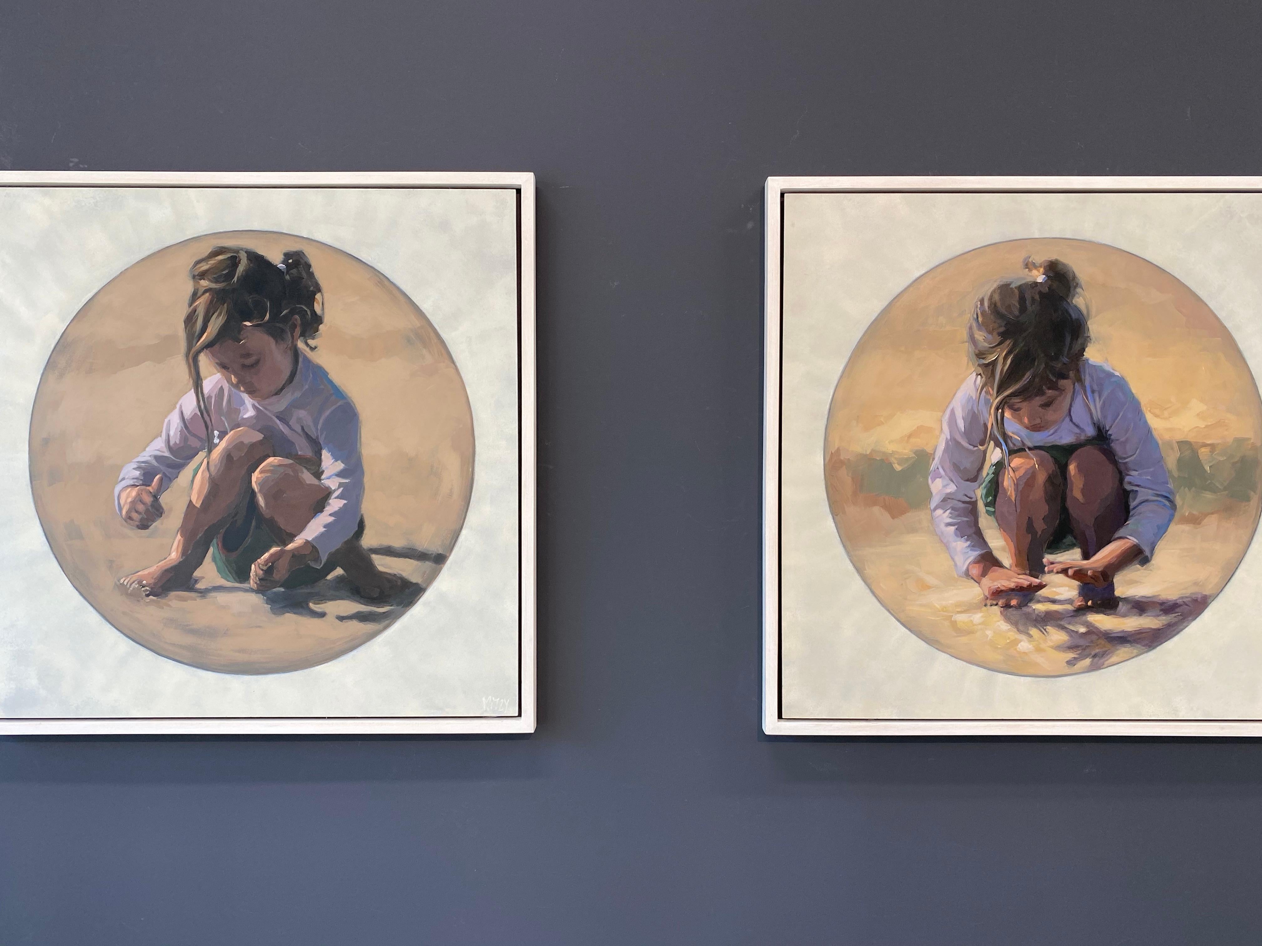 Fascinación- pintura holandesa del siglo XXI de un niño jugando - Painting de Mitzy Renooy