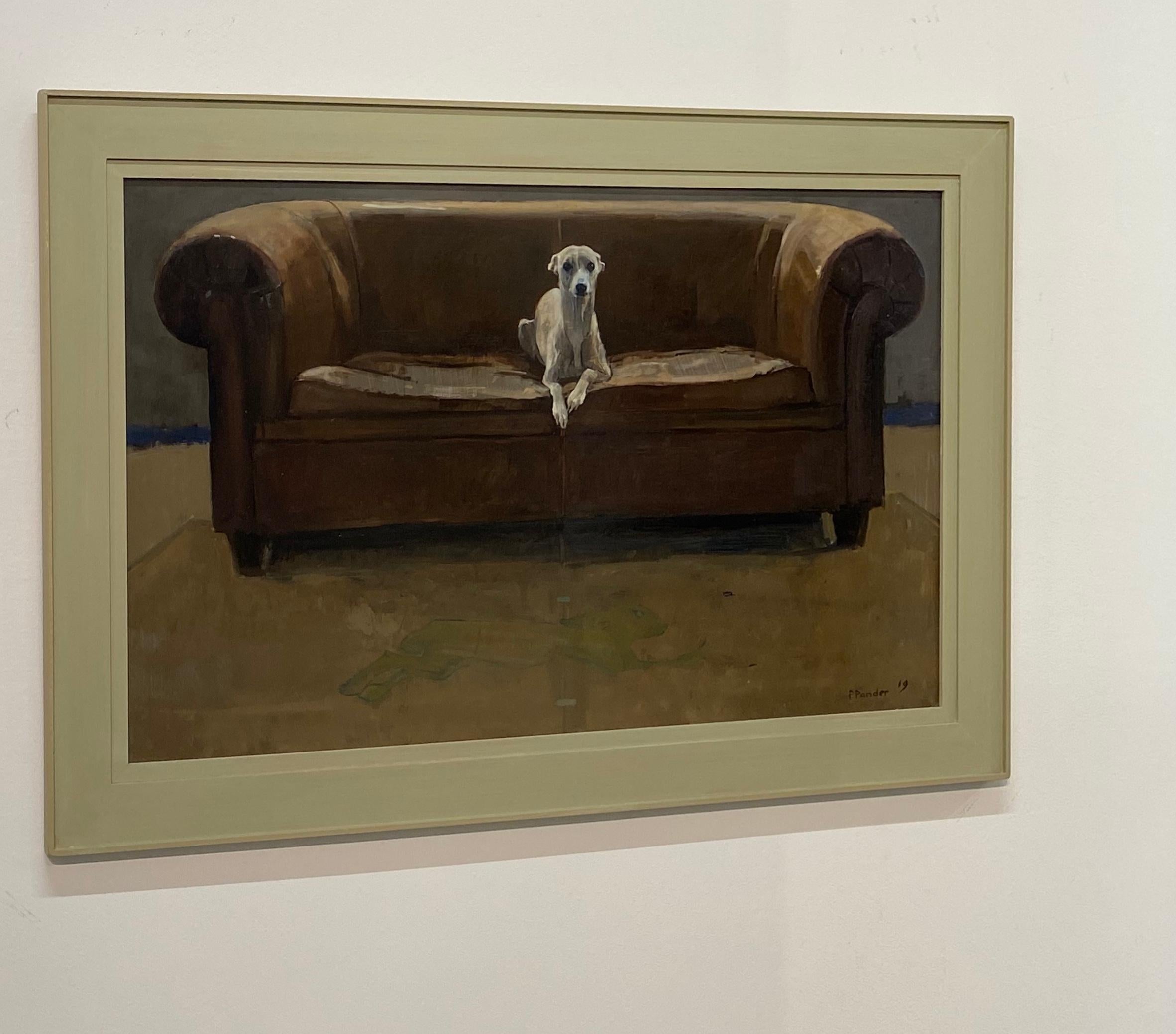 Peinture néerlandaise du 2e siècle représentant un chien sur un canapé vert de Hase - Noir Figurative Painting par Pieter Pander