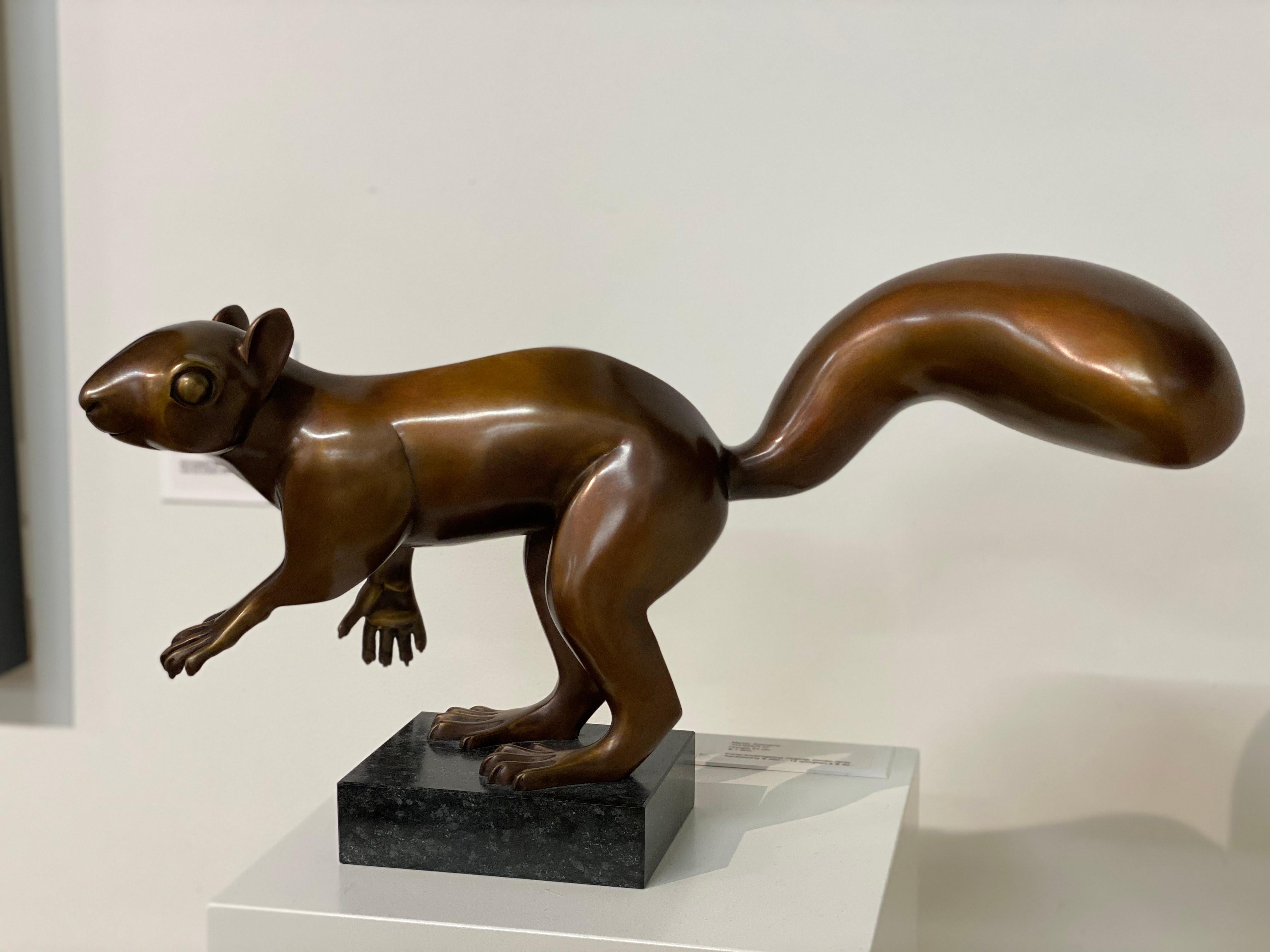 Squirrel- 21st Century Dutch Bronze Sculpture of a Squirrel - Gold Abstract Sculpture by Frans van Straaten