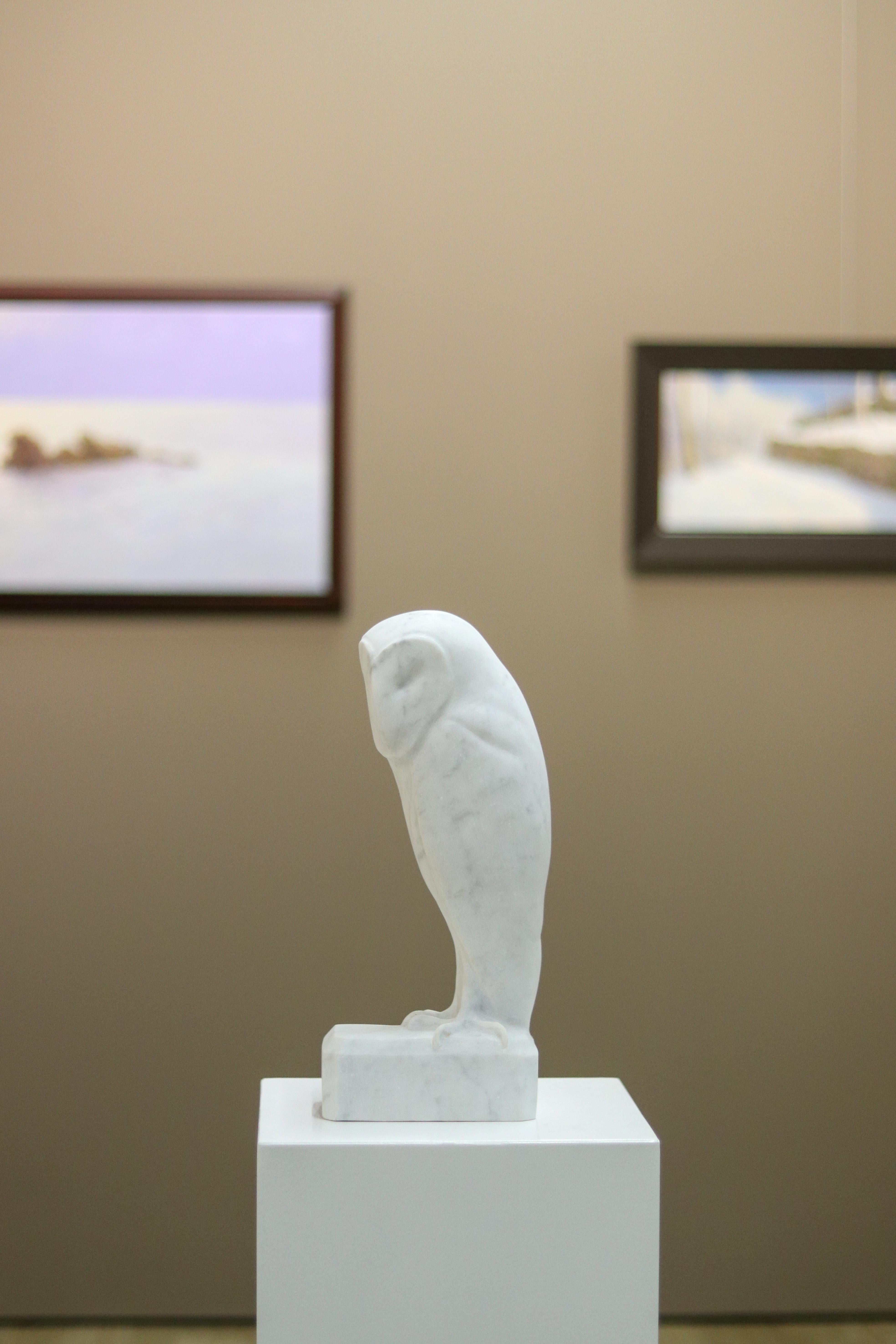 Barn Owl- 21st Century Dutch marble sculpture of an owl  - Brown Abstract Sculpture by Jaap Deelder