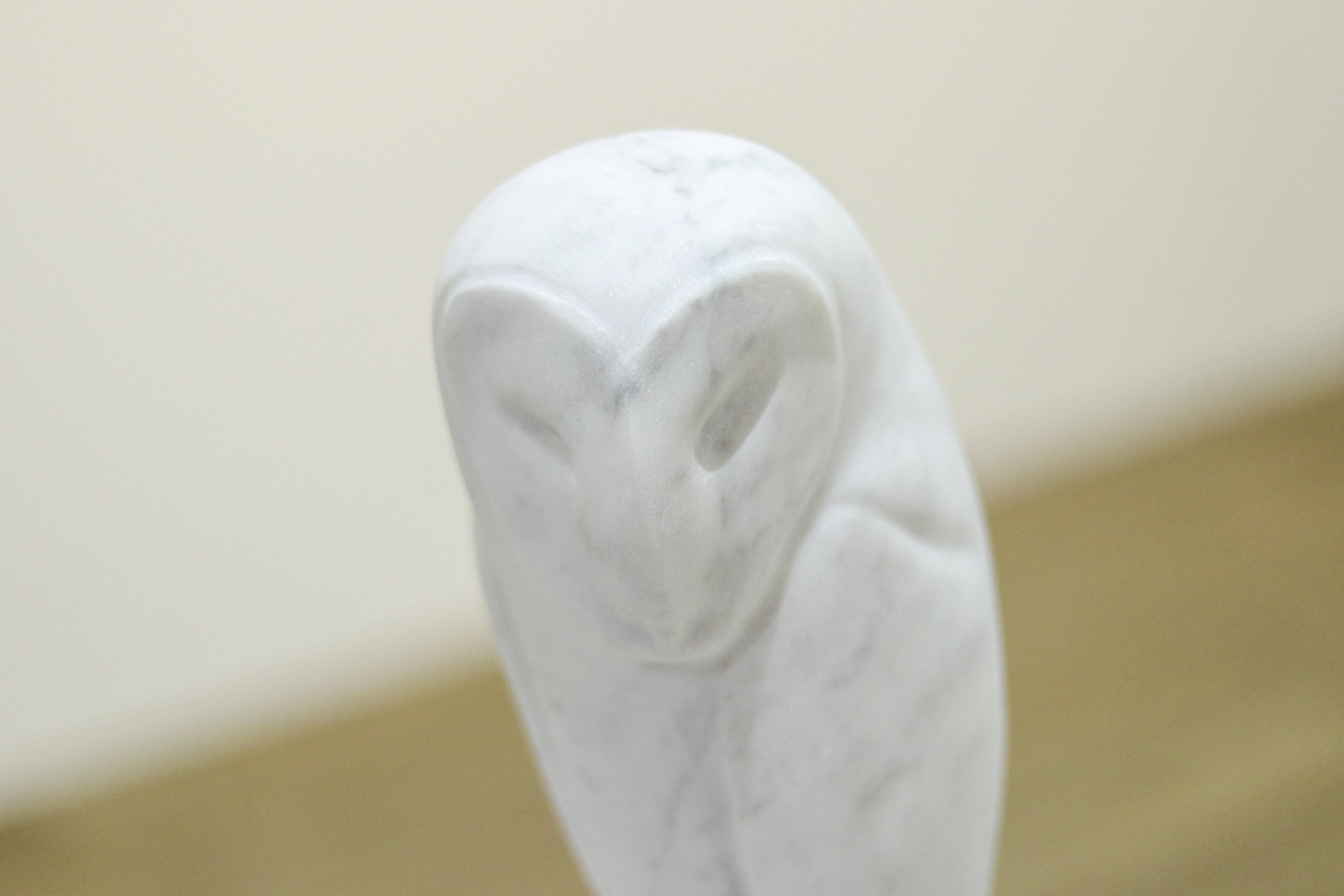 Barn Owl- 21st Century Dutch marble sculpture of an owl  1