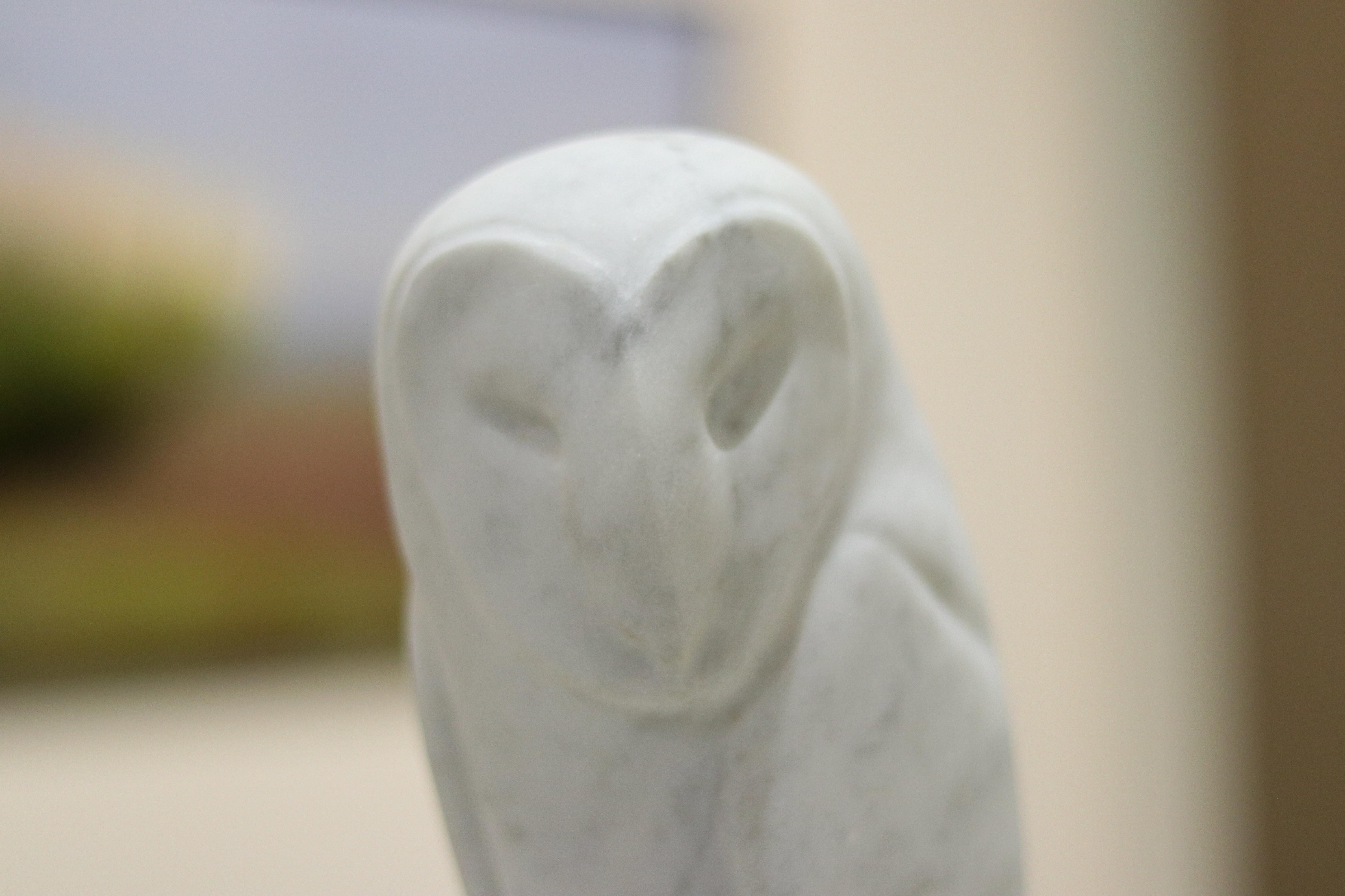 Barn Owl- 21st Century Dutch marble sculpture of an owl 4