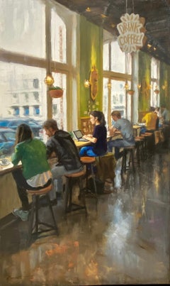 Coffeelab - 21st Century Contemporary Oil Painting by Richard van Mensvoort