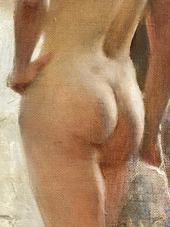 Male model in Studio- 21st Century Contemporary Academic Nude Painting of a male