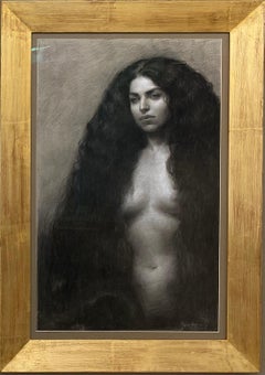 Scilla, Siglo XXI Dibujo al carbón italiano de una mujer desnuda por Daniela Astone