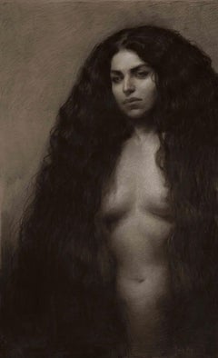 Scilla, Siglo XXI Dibujo al carbón italiano de una mujer desnuda por Daniela Astone