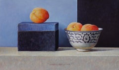 Apricots with Little Blue Vase - Contemporary Still-Life by Ingrid Smuling
