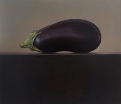 Eggplant- Zeitgenössisches hyperrealistisches Stillleben des 21. Jahrhunderts, Ölgemälde 