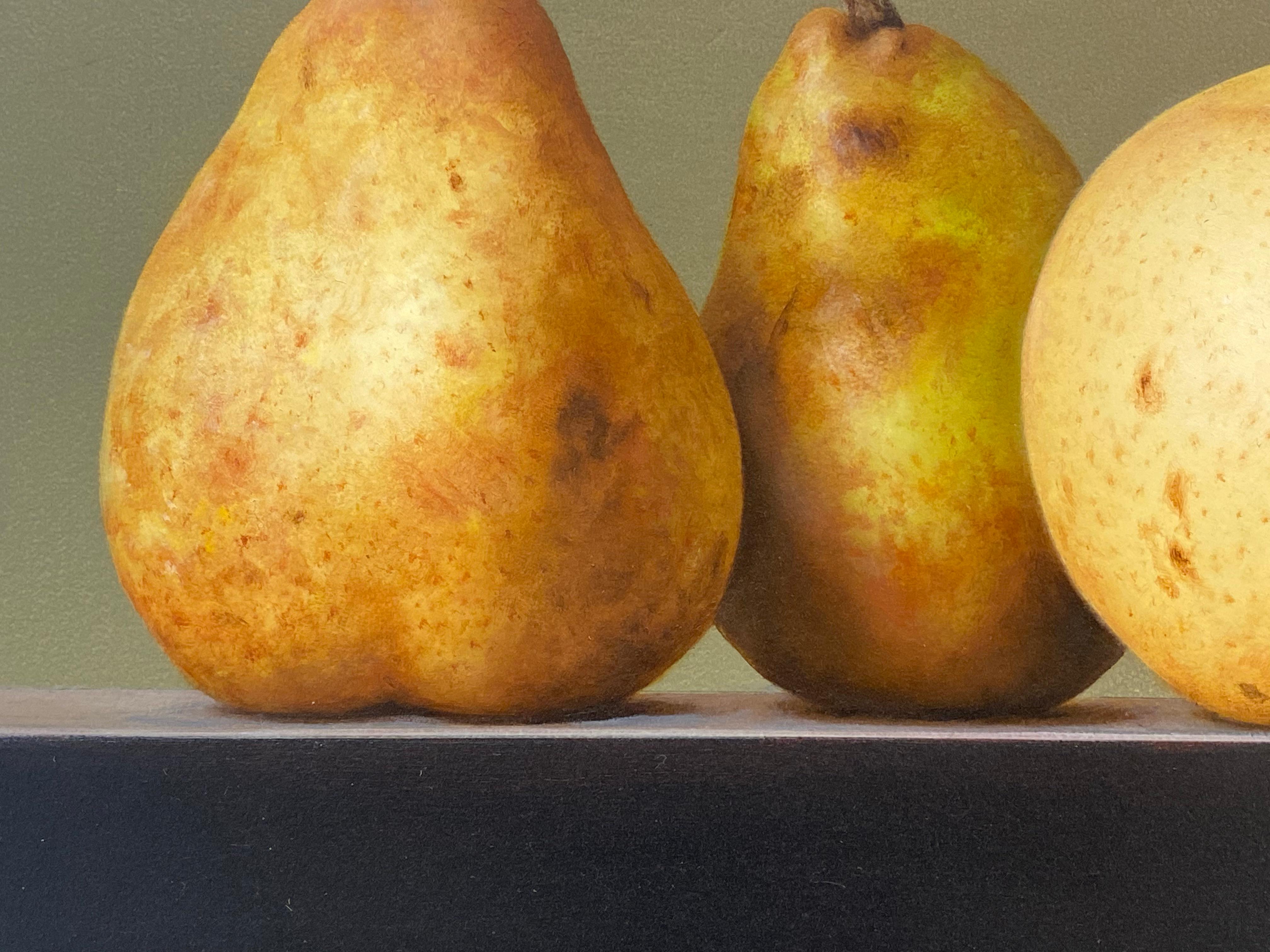 Pears- 21st Century Contemporary Still-life Oil painting of fruits in a row. - Painting by Bart Koning