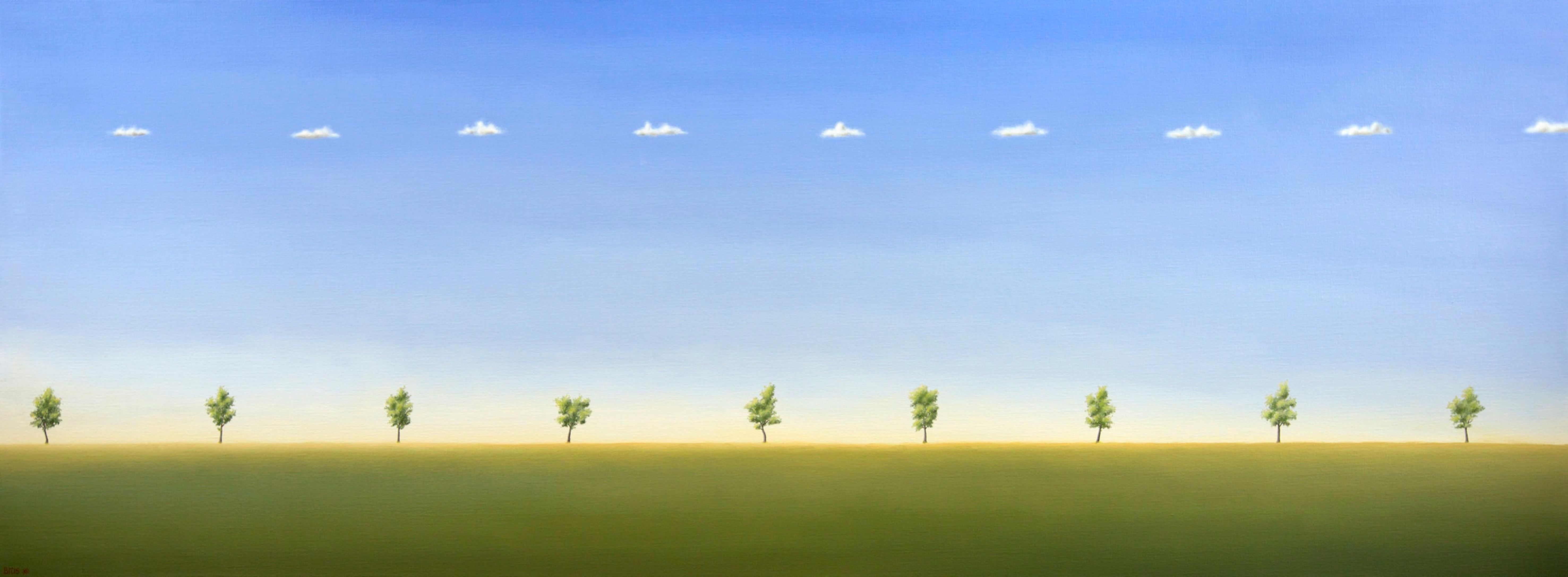 Bert Brus Figurative Painting - Landscaped II - 21st Century Contemporary Oil Painting of Trees and Blue Sky
