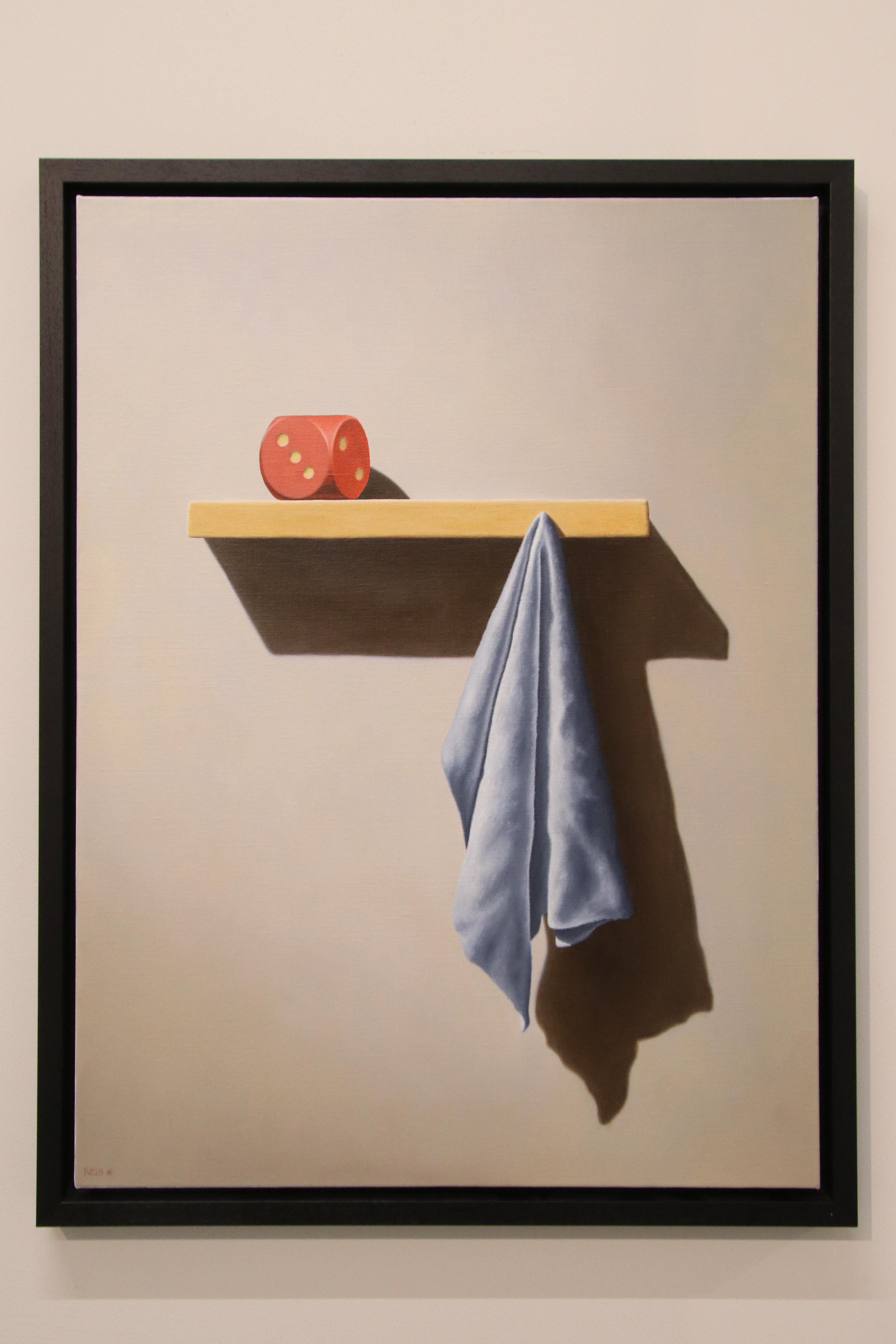 The Morning - 21st Century Contemporary Oil Still-Life of a Dice and Towel  - Painting by Bert Brus