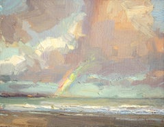 Paysage marin, arc-en-ciel à la lumière du matin - Peinture à l'huile contemporaine du XXIe siècle