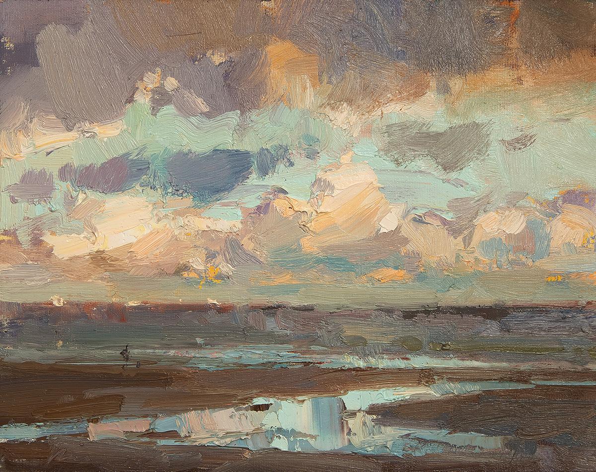 Roos Schuring Figurative Painting - Seascape, Morning Colors Clouds & Reflection - 21st Century Contemporary