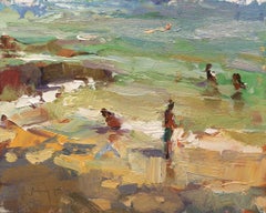 Paysage marin, Lights de l'après-midi et ombres des arbres - Peinture à l'huile d'une journée ensoleillée