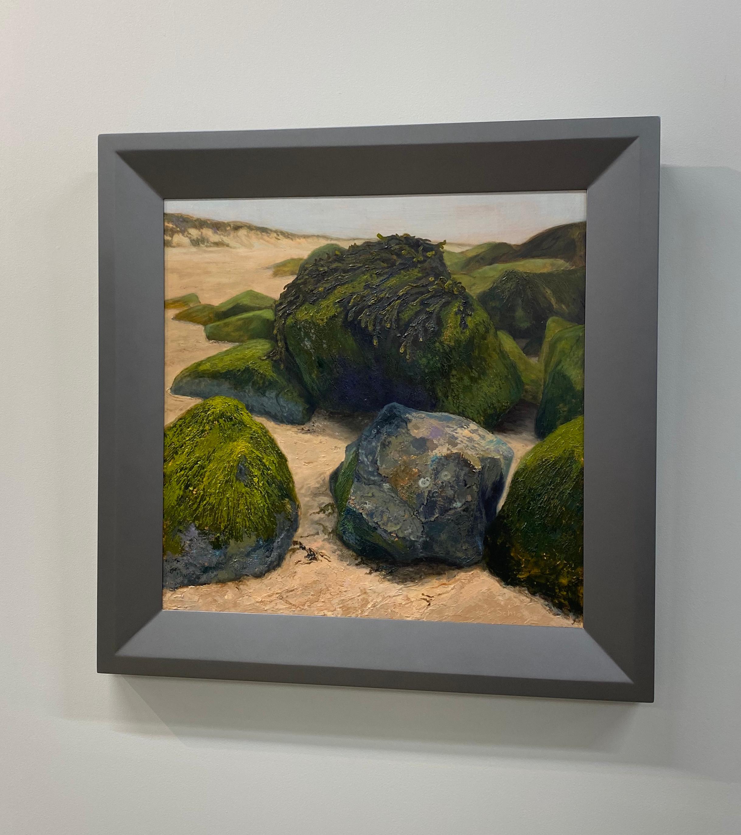 Stones on the Beach- 21st Century Contemporary landscape painting  - Painting by Esther Schlebos