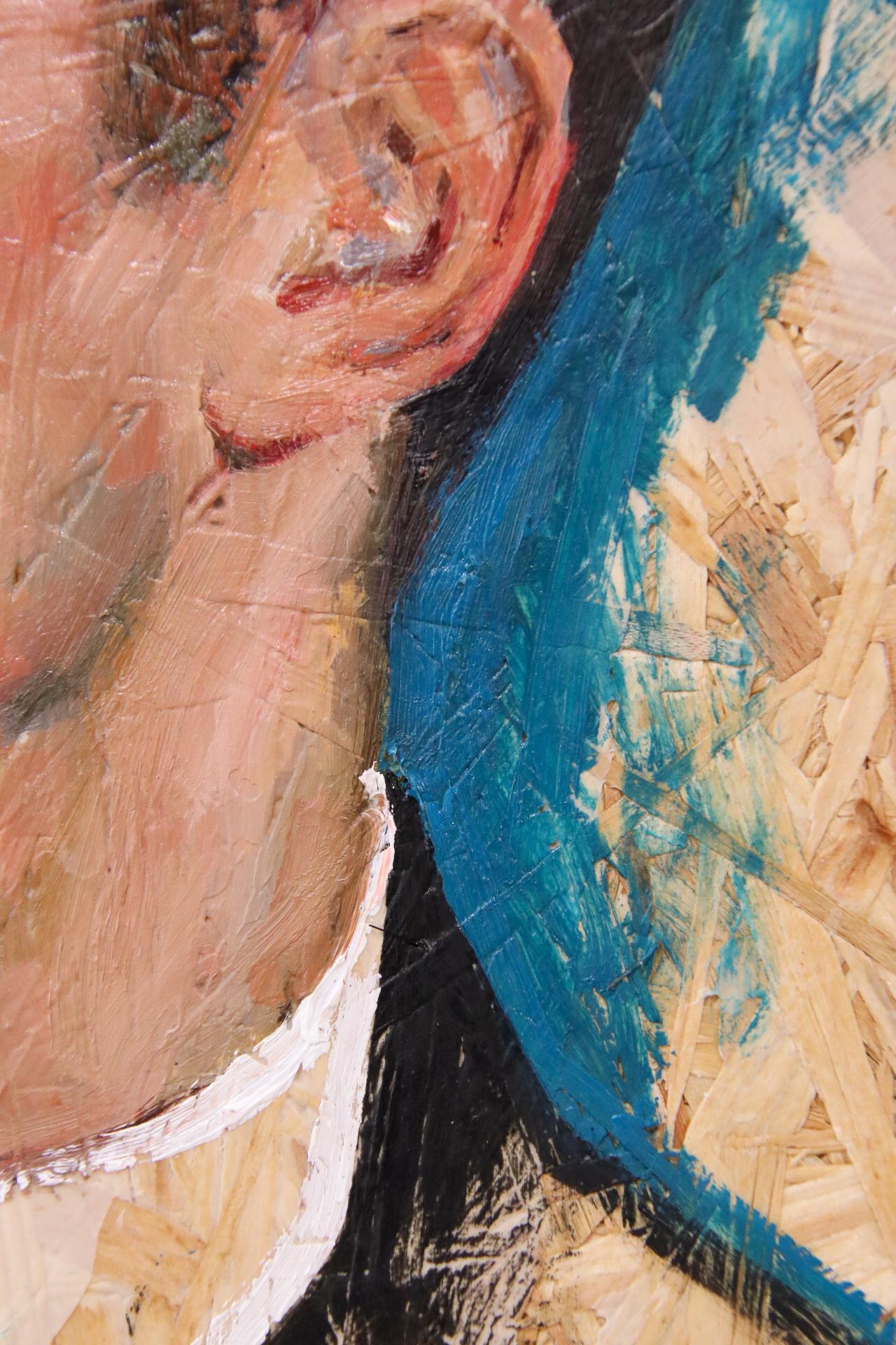 Man Porträt - Zeitgenössisches farbenfrohes Ölgemälde des 21. Jahrhunderts – Painting von Tania Rivilis