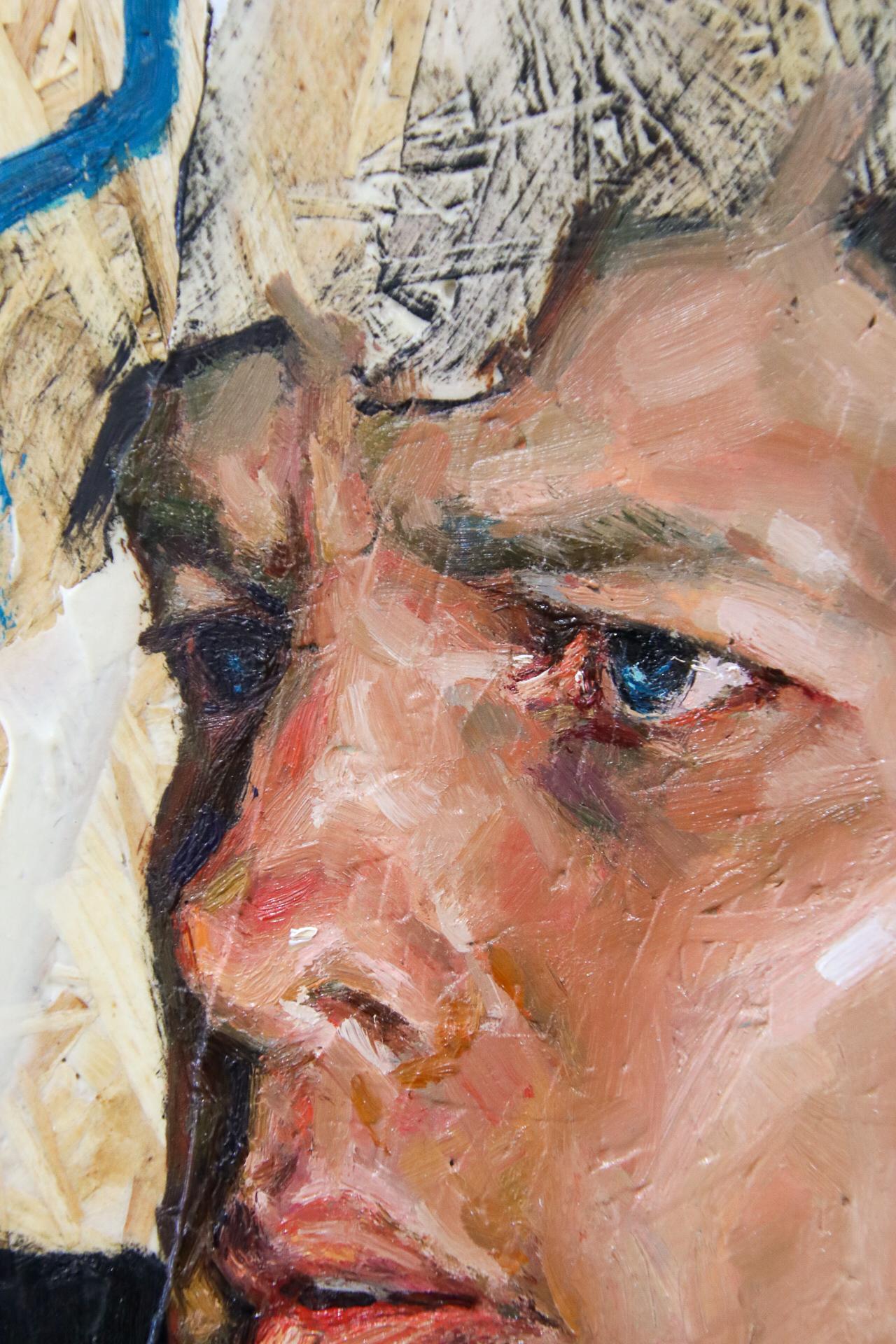 Man Porträt - Zeitgenössisches farbenfrohes Ölgemälde des 21. Jahrhunderts (Braun), Figurative Painting, von Tania Rivilis