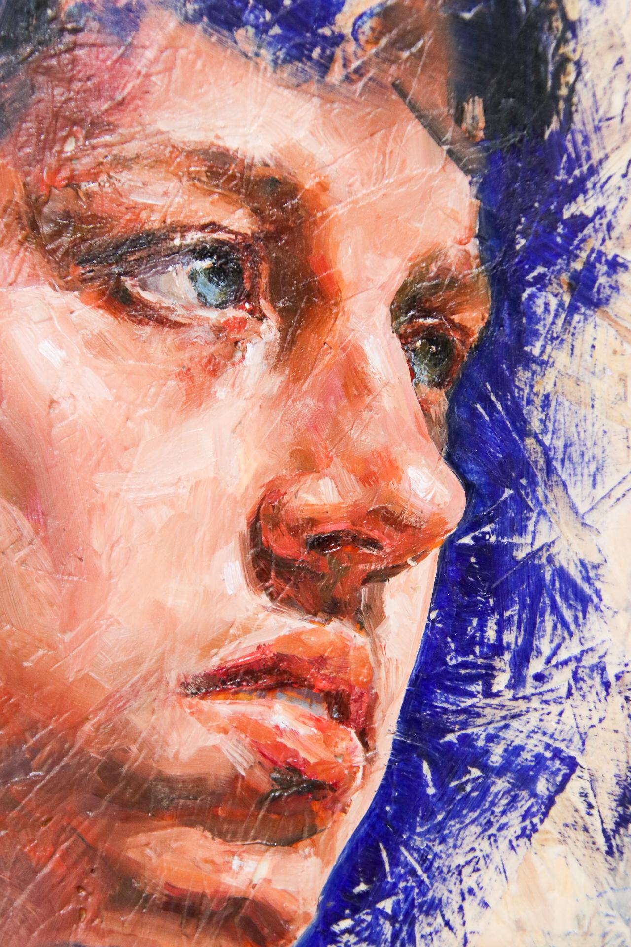 Head Study - 21st Century Contemporary Colorful Oil Paint Portrait of a Boy - Painting by Tania Rivilis
