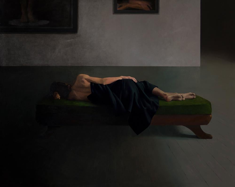 Adolfo Ramon Portrait Painting - Woman on Sofa - 21st Century Contemporary Oil Painting of a Woman Lying Down
