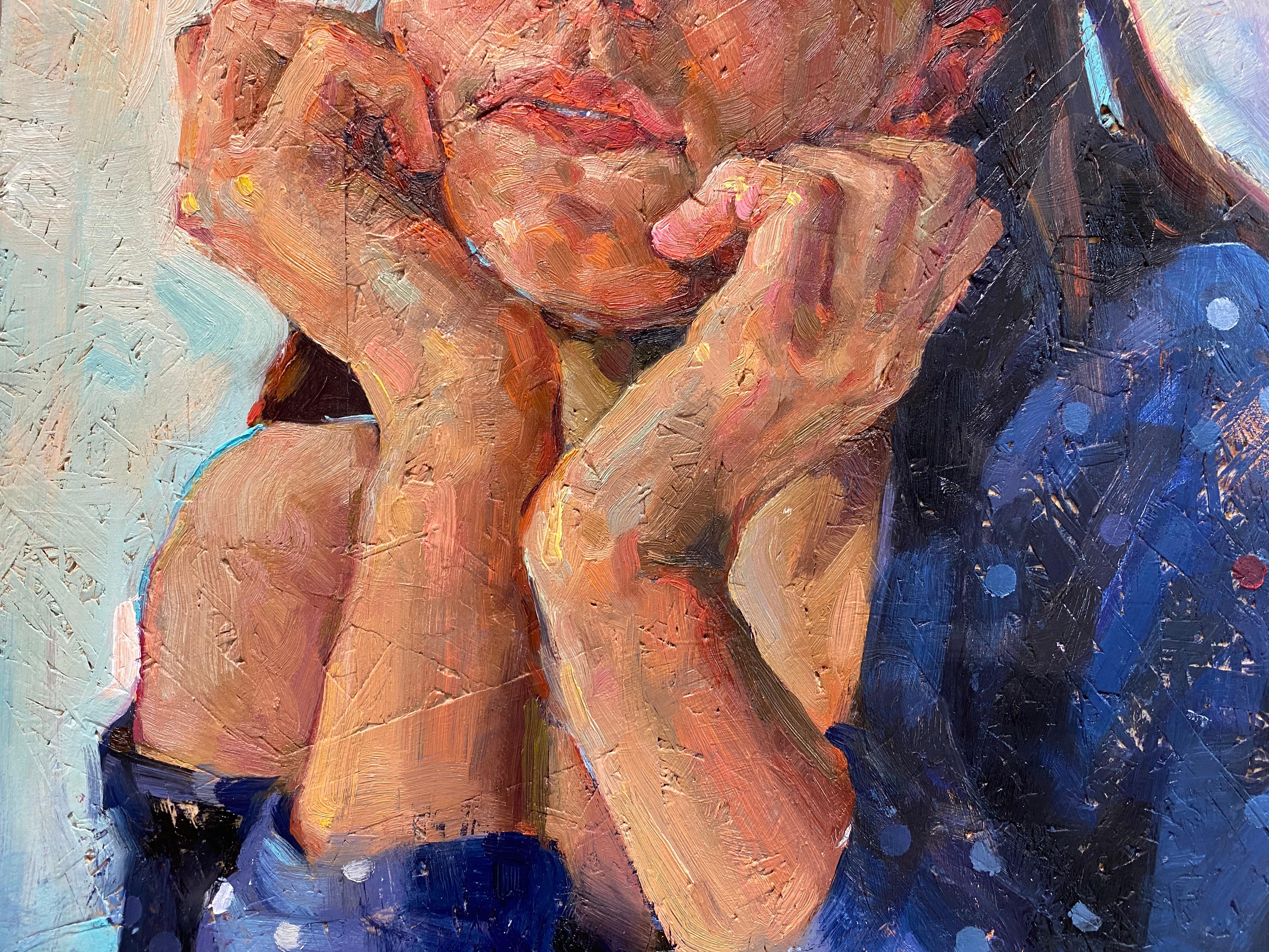 Donna- 21st Century Contemporary Portrait painting on wood panel - Gray Portrait Painting by Tania Rivilis