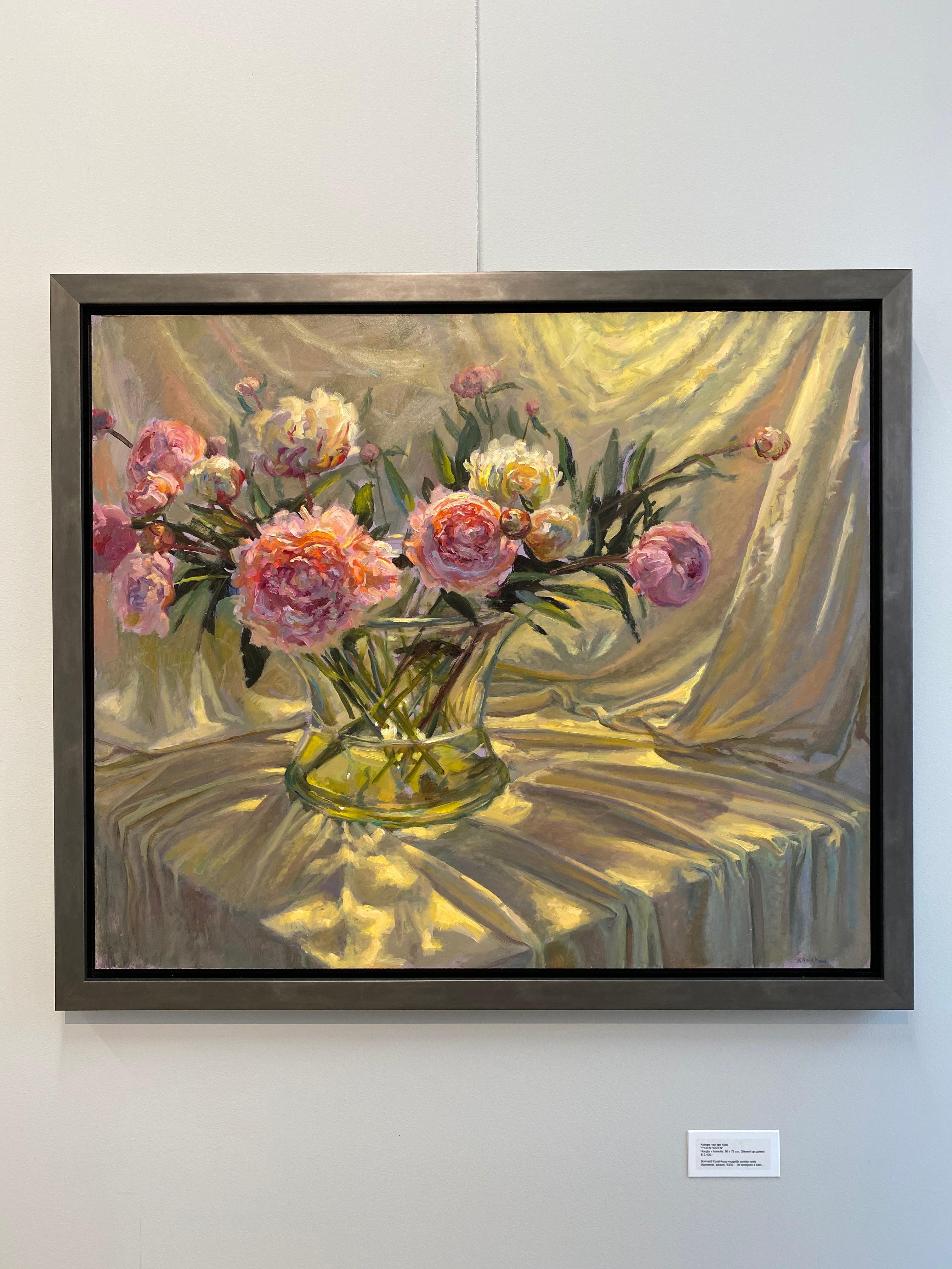 Peonies - 21st Century Colorful Impressionistic oil painting with flowers - Painting by Keimpe van der Kooi