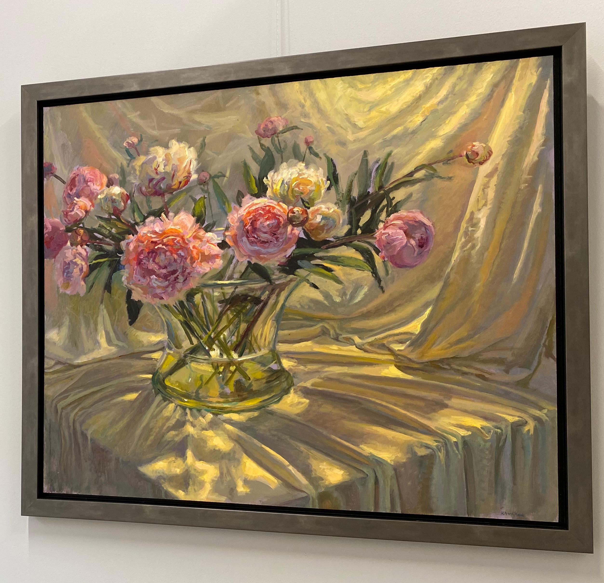 Peonies - 21st Century Colorful Impressionistic oil painting with flowers - Contemporary Painting by Keimpe van der Kooi
