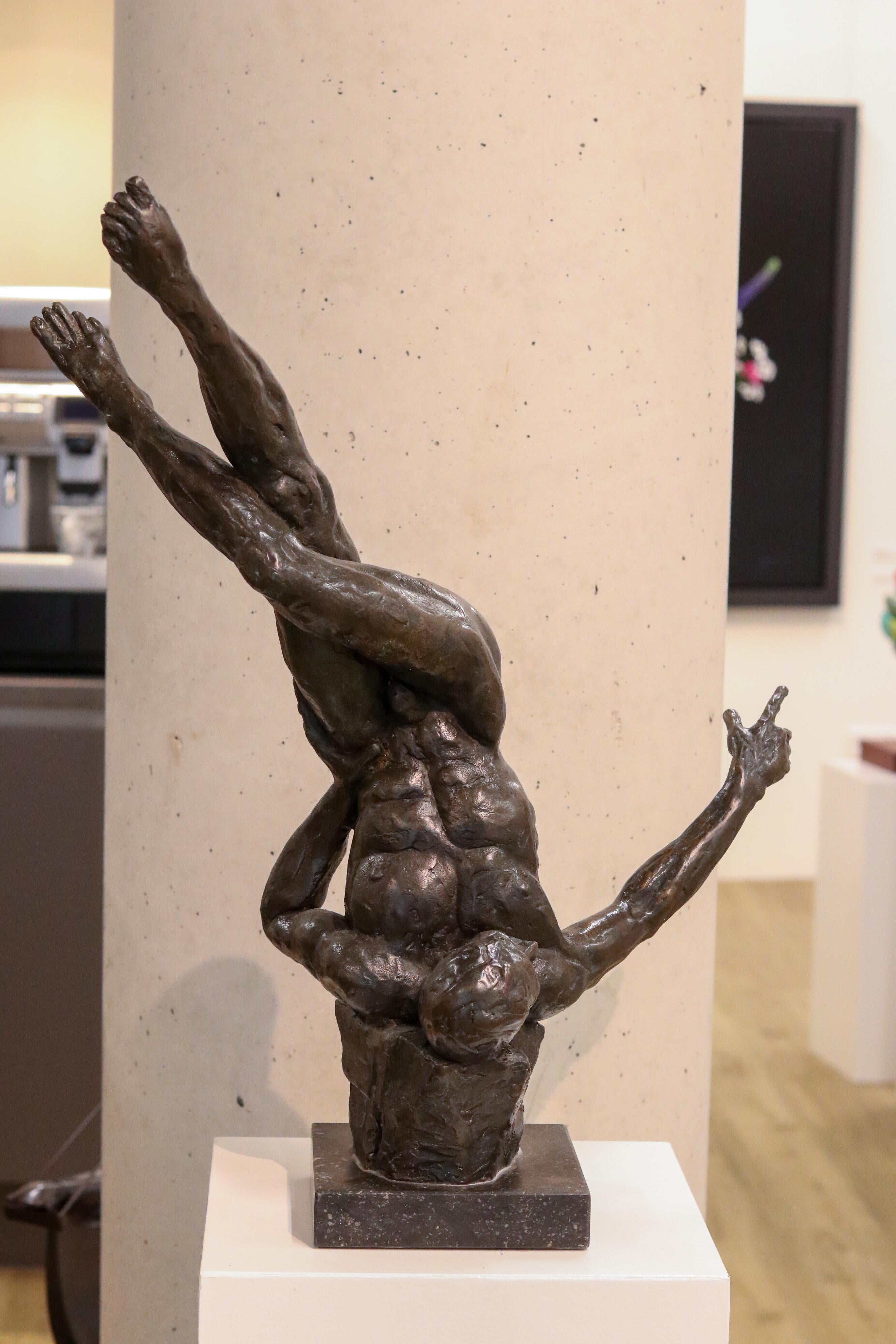 Turnover - 21st Century Contemporary Bronze Sculpture of a Dancing Nude Man
