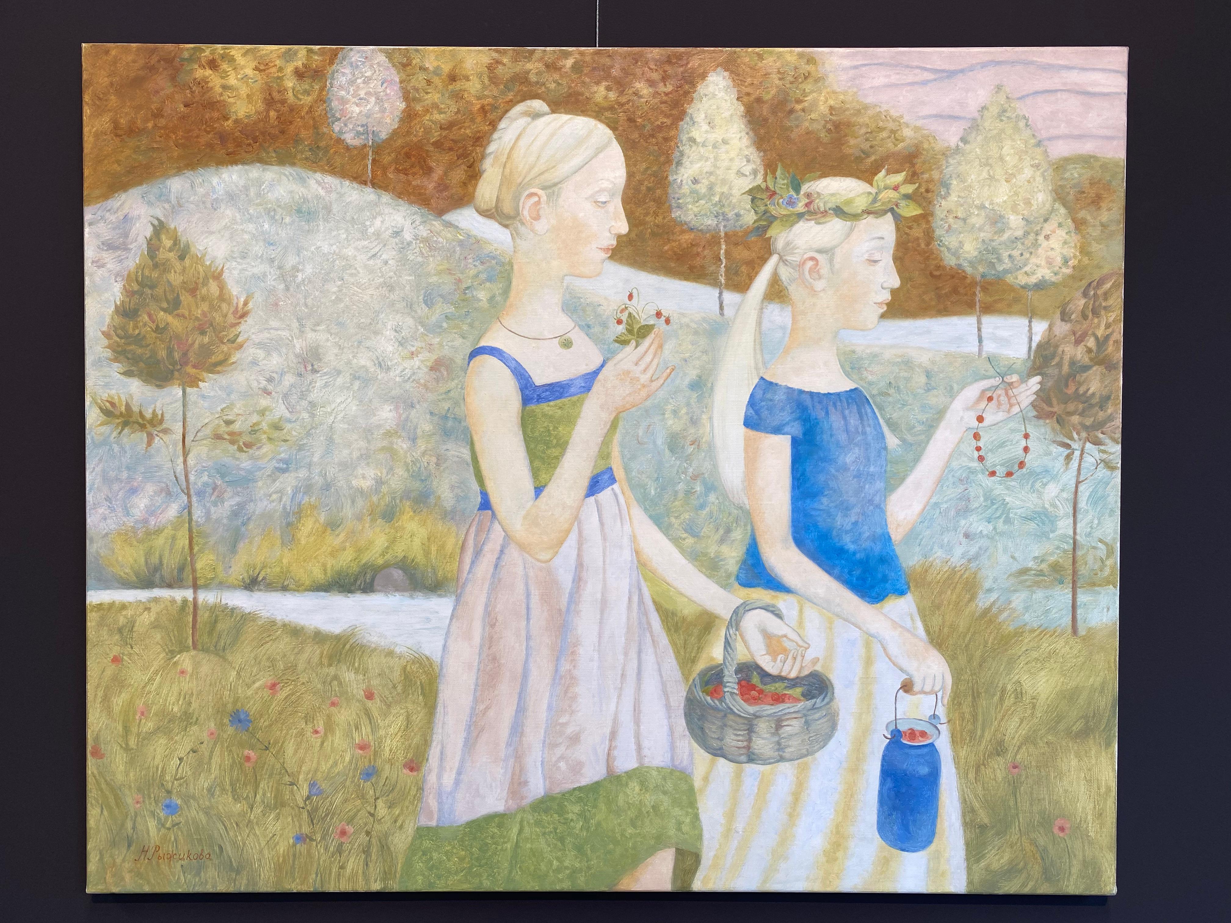 Strawberry Fields- 21st Century Russian Oilpainting of two girls  - Painting by Nina Ryzhikova