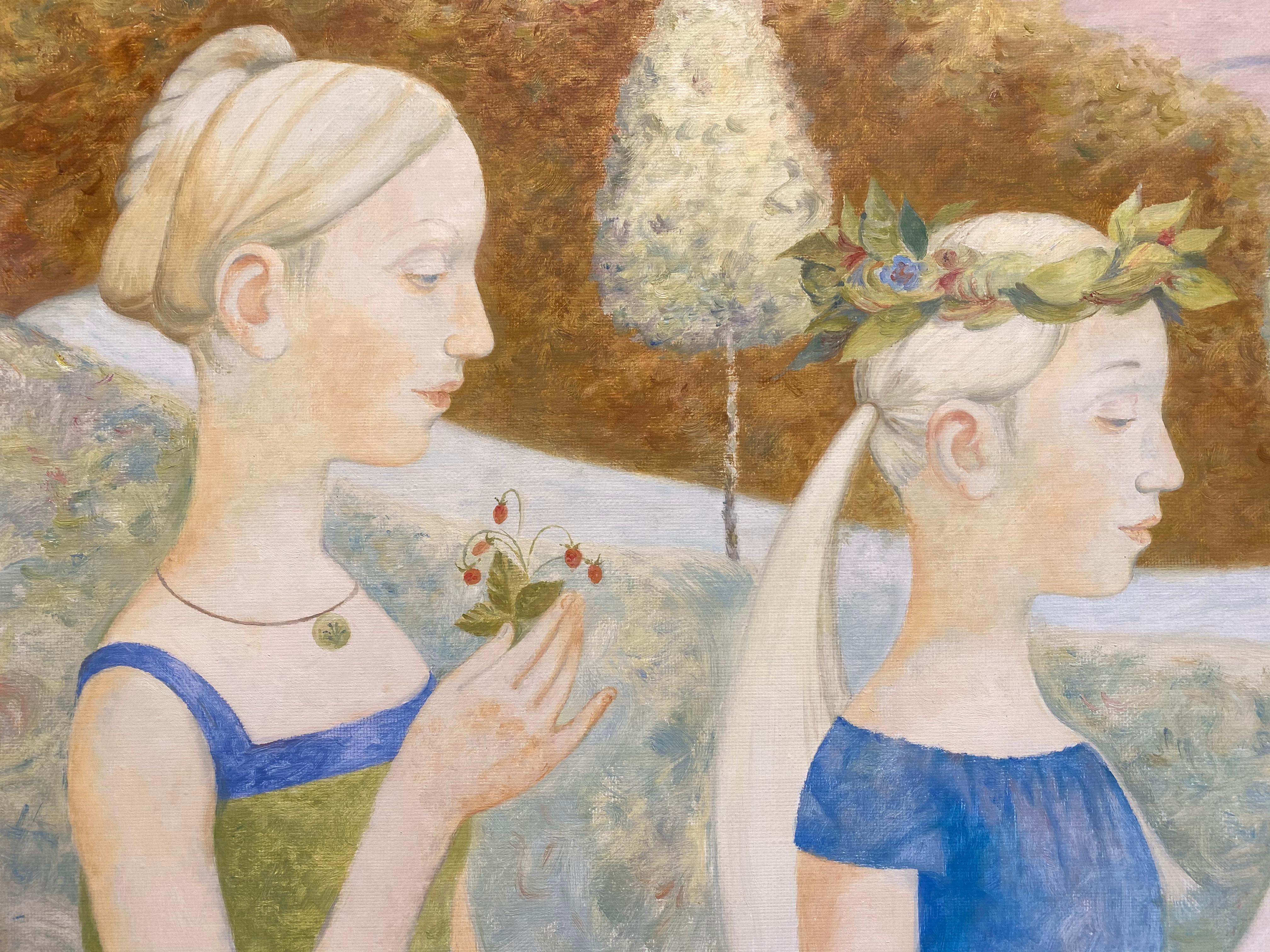 Strawberry Fields- 21st Century Russian Oilpainting of two girls  - Contemporary Painting by Nina Ryzhikova